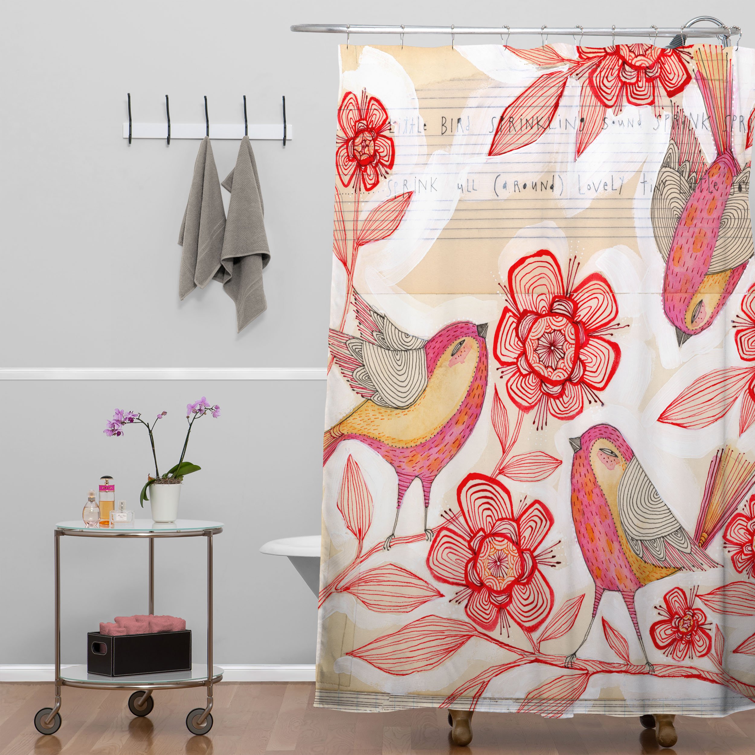 Deny Designs Cori Dantini Sprinkling Sound Shower Curtain - 69x72 Inches Waterproof Bathroom Decor with Whimsical Floral Design - Perfect for Modern Bathrooms, Guest Baths & Spa Retreats