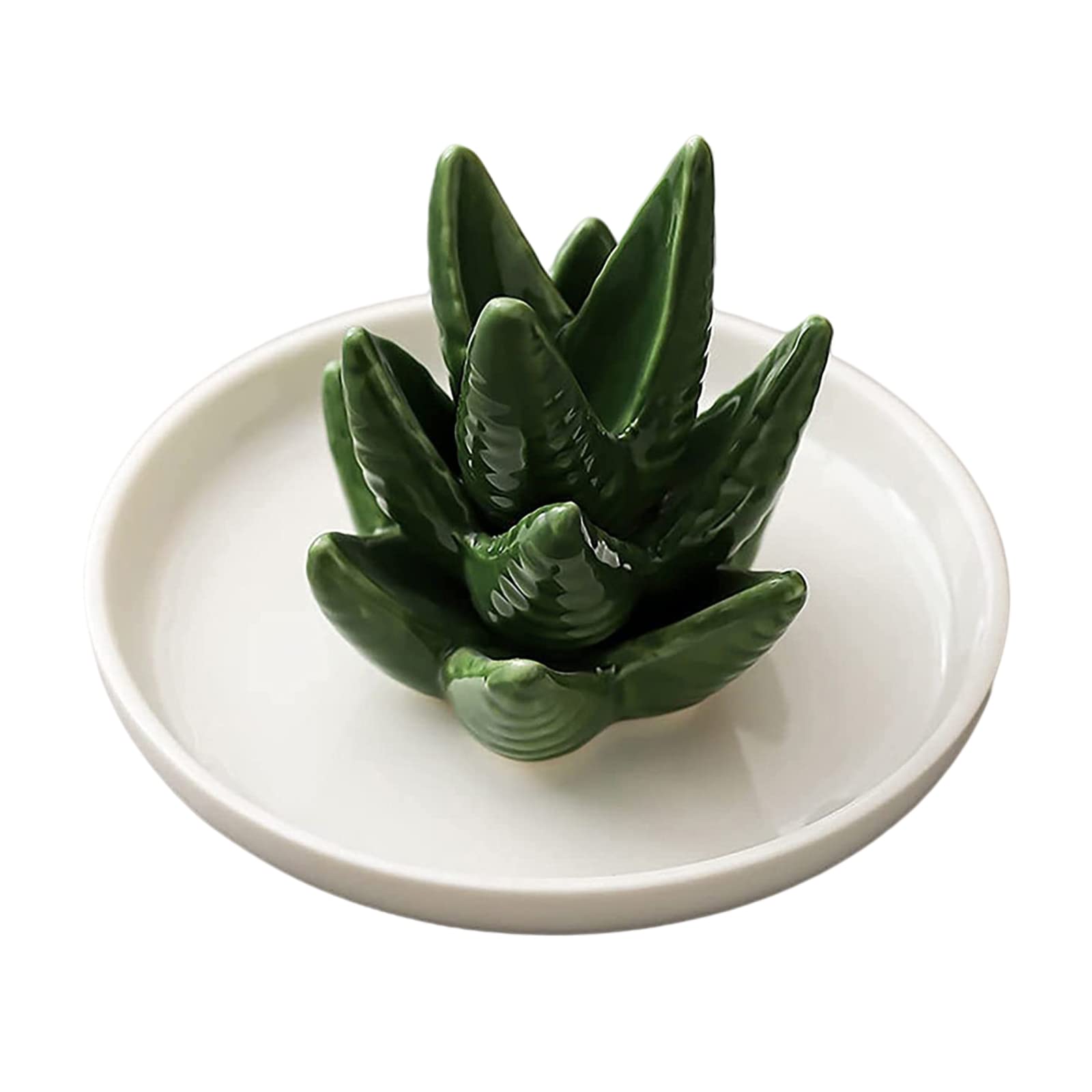 XIBHF Ceramic Cactus Ring Holder Dish - Decorative Aloe Jewelry Tray for Women & Girls | Succulent Ring Organizer Display for Dresser, Bathroom, Vanity & Nightstand