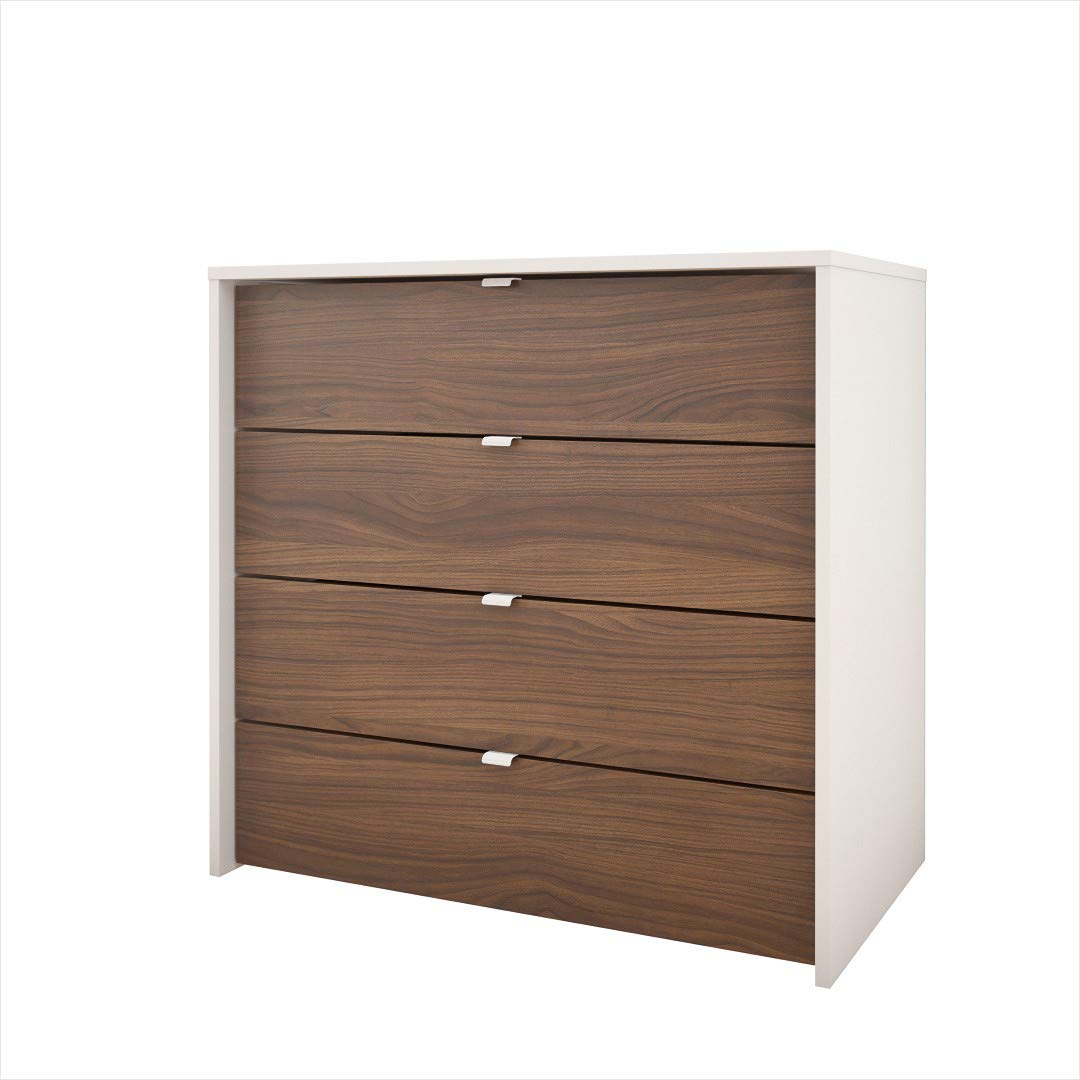 Nexera 4-Drawer Dresser Chest - White & Walnut Finish Wooden Storage Cabinet for Bedroom, Living Room, or Nursery Organization