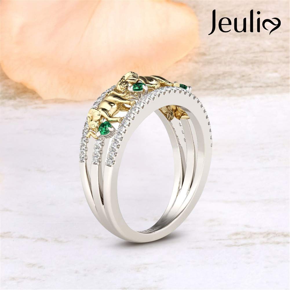 Jeulia 1.5 Carat Cubic Zirconia Elephant Ring - Sterling Silver 14K Gold Plated Wedding Band for Women & Men | Engagement, Promise & Anniversary Jewelry Gift for Elephant Lovers