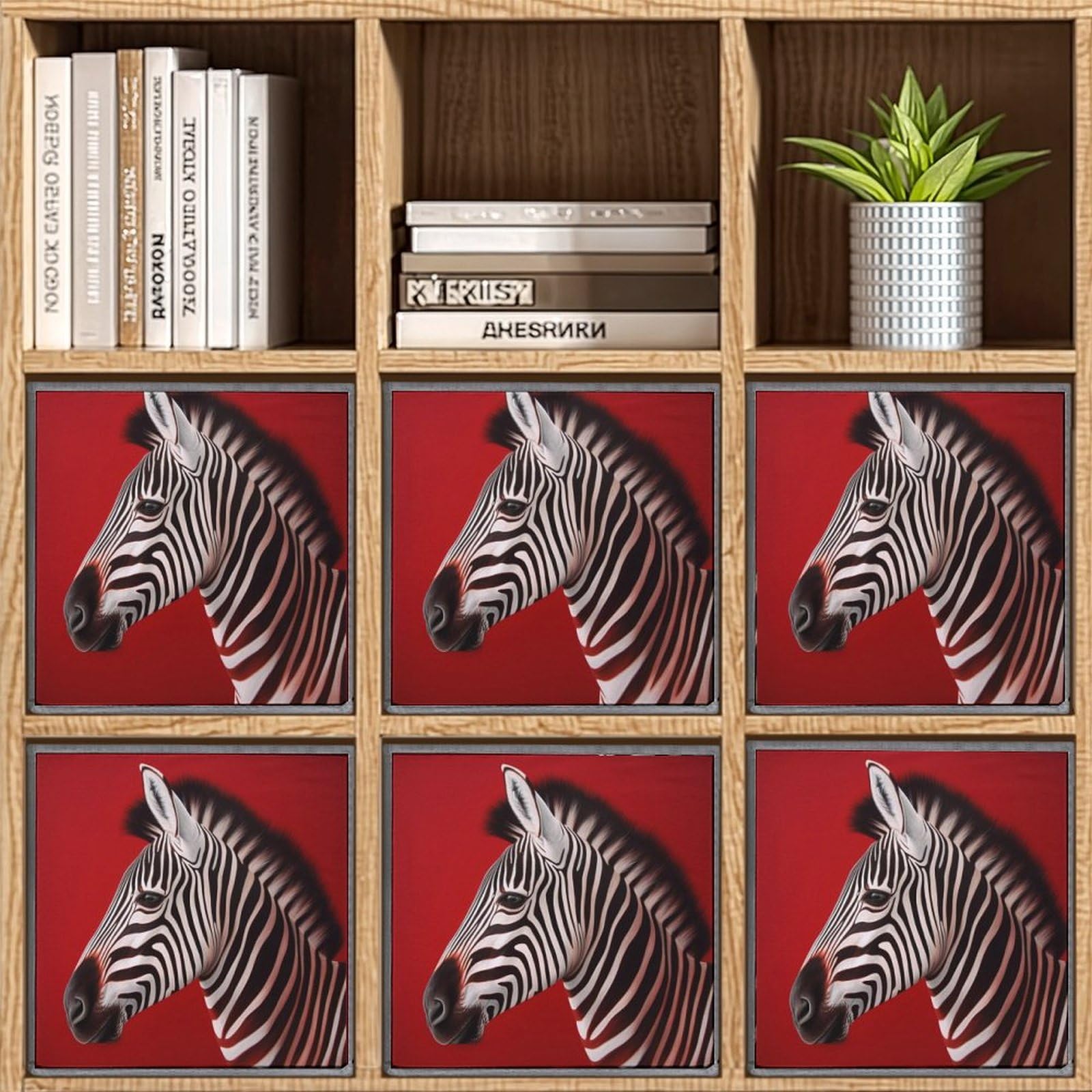 6-Pack Zebra Print Red Collapsible Storage Bins with Handles - Large Closet Organizer Baskets for Clothing, Toys & Home Organization | Perfect for Bedroom, Nursery & Closet Storage