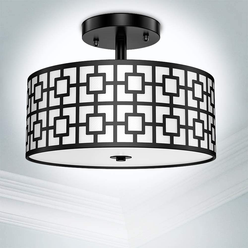 Stylish Semi Flush Mount Ceiling Light Fixture - 3 Bulb Iron Drum Pendant Chandelier in Chrome Finish for Bedroom, Hallway, Kitchen, Living & Dining Room | Modern Home Lighting for Entryway, Foyer & Interior Decor