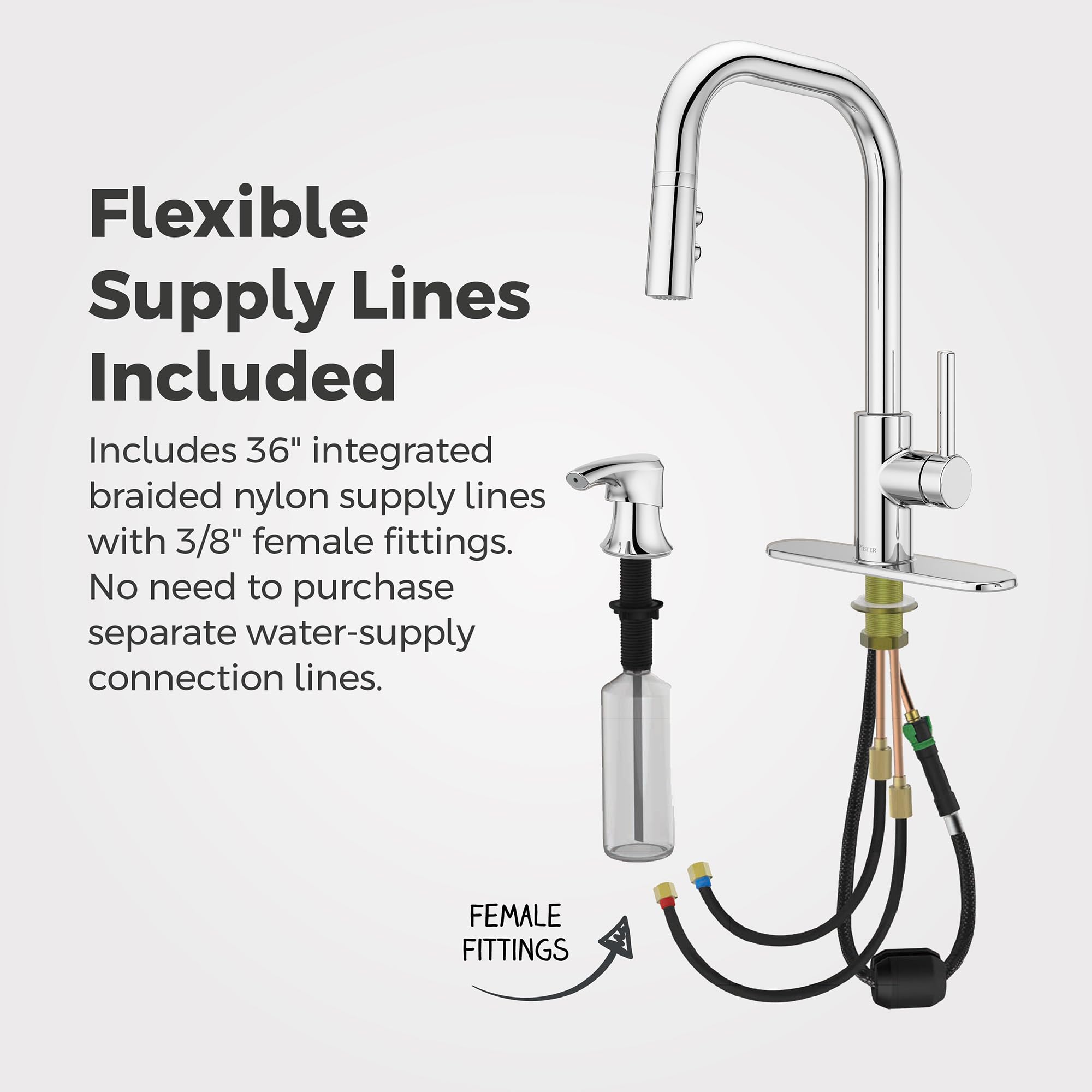 Pfister Zanna Single Handle High Arc Kitchen Faucet with Pull Down Sprayer & Soap Dispenser - Polished Chrome Finish (Model F5297ZNRC) - Perfect for Modern Kitchens & Food Prep Stations
