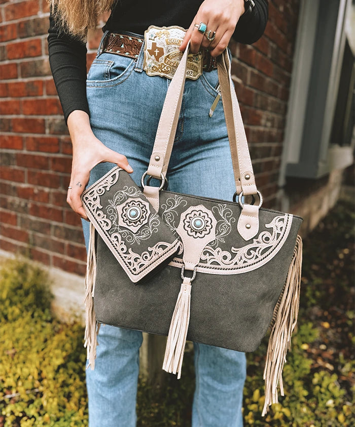 Montana West Cut Out Fringe Concealed Carry Tote Bag Set - Stylish & Functional Purse for Women, Perfect for Everyday Use, Travel, and Concealed Carry