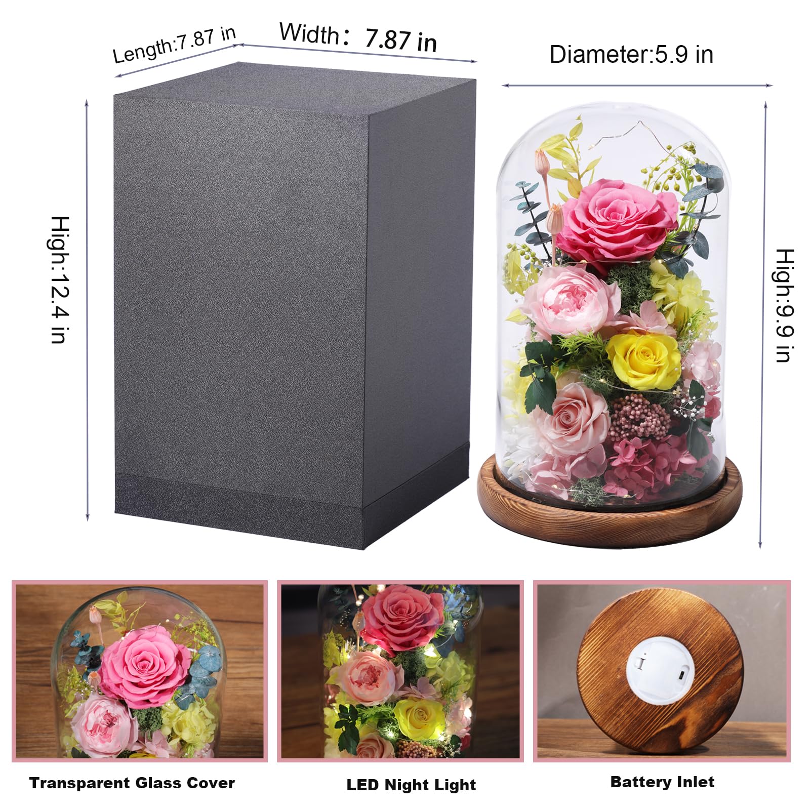 Preserved Pink Rose in Glass Dome - Forever Flowers for Birthday Gifts, Home Decor | Perfect for Women, Mom, Grandma & Friends | Ideal for Anniversaries, Valentine's Day & Home Decoration