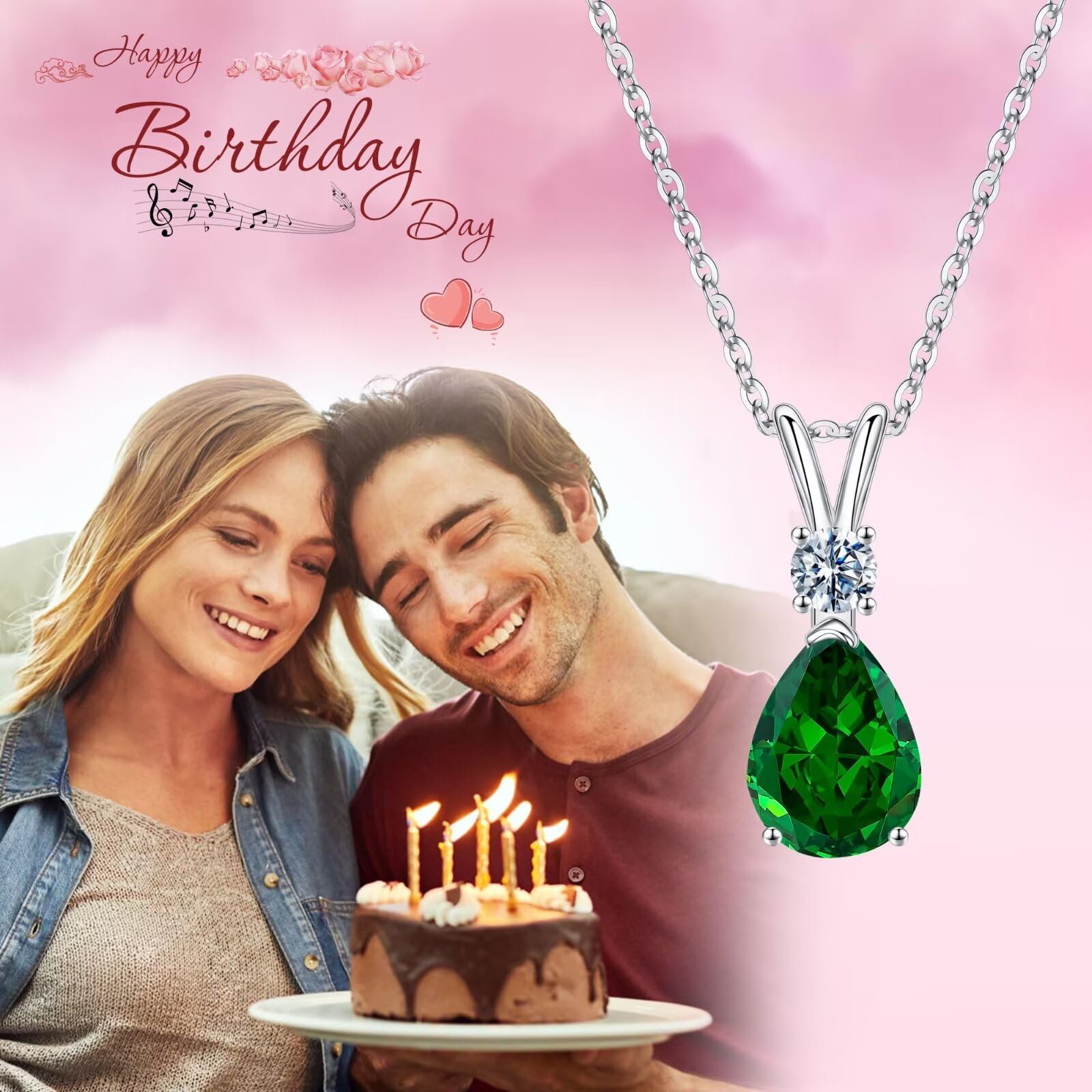 1.25 Ct Pear Birthstone Necklace for Women - 18K White Gold Plated S925 Sterling Silver with Genuine/Created Gemstone - Elegant Jewelry for Birthday Gifts, Anniversary & Special Occasions