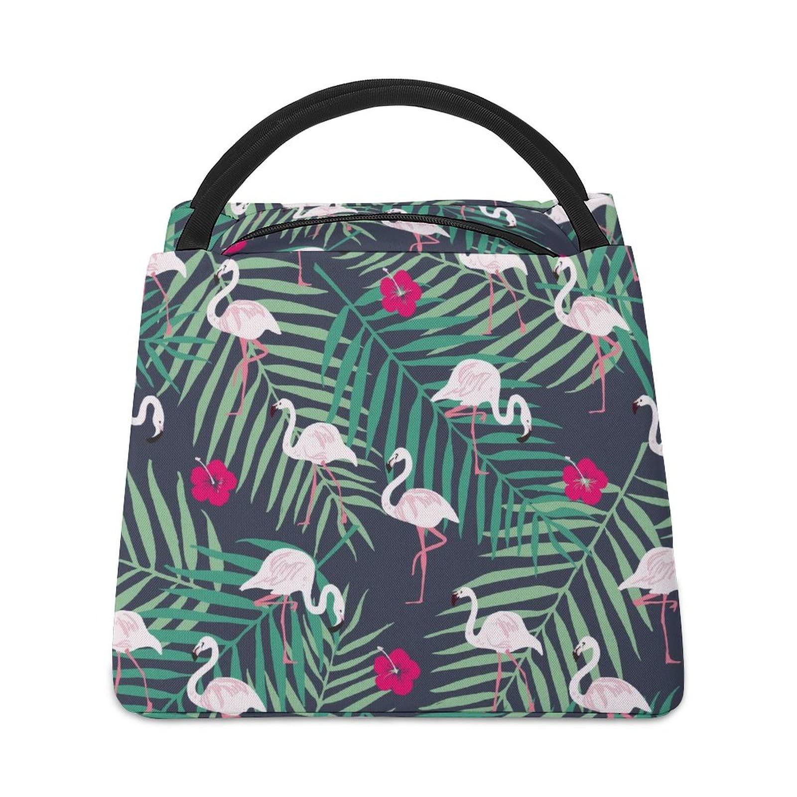 Insulated Reusable Lunch Bag with Tropical Flamingo & Leaf Design - Durable Lunch Tote for Men & Women - Perfect for Work, School, Picnics & Outdoor Activities