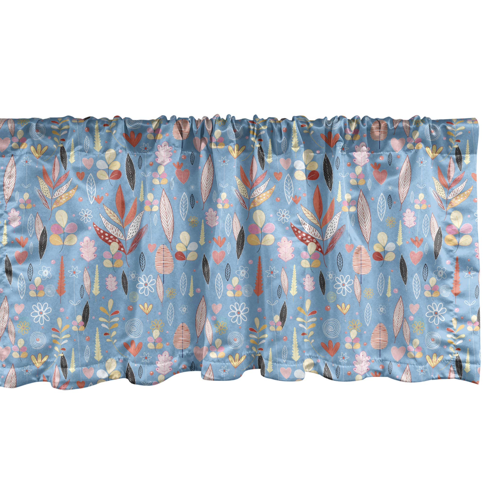 Ambesonne Floral Autumn Leaves Window Valance - Blue Garden Theme Curtain with Rod Pocket, 54