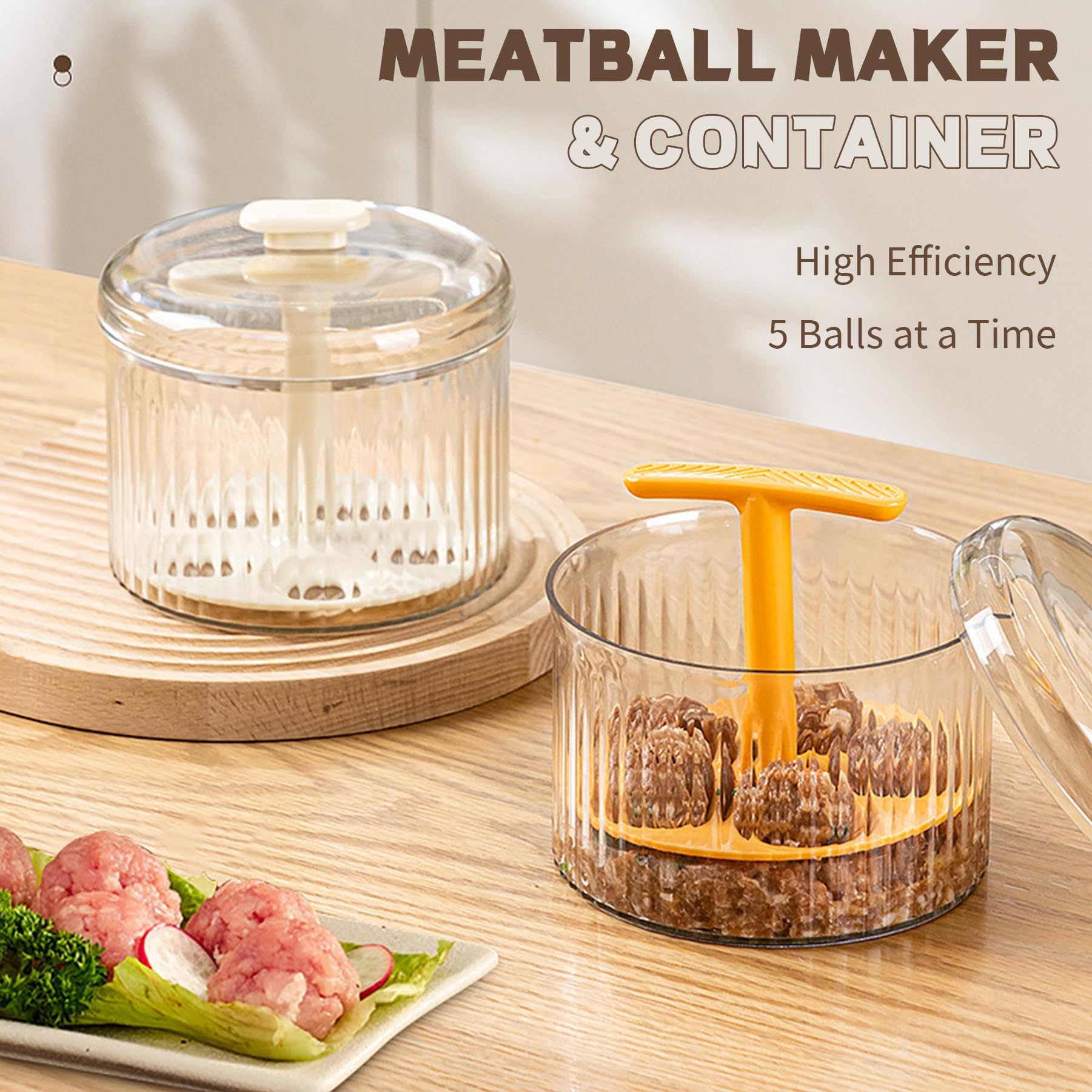 **Translucent Meatball Maker Tool - 5 Balls Kitchen Mold for Ground Beef, Pork & Chicken | Easy Meatball Shaper & Freezer Storage Container (Yellow) - Perfect for Meal Prep, Party Snacks & Family Dinners**