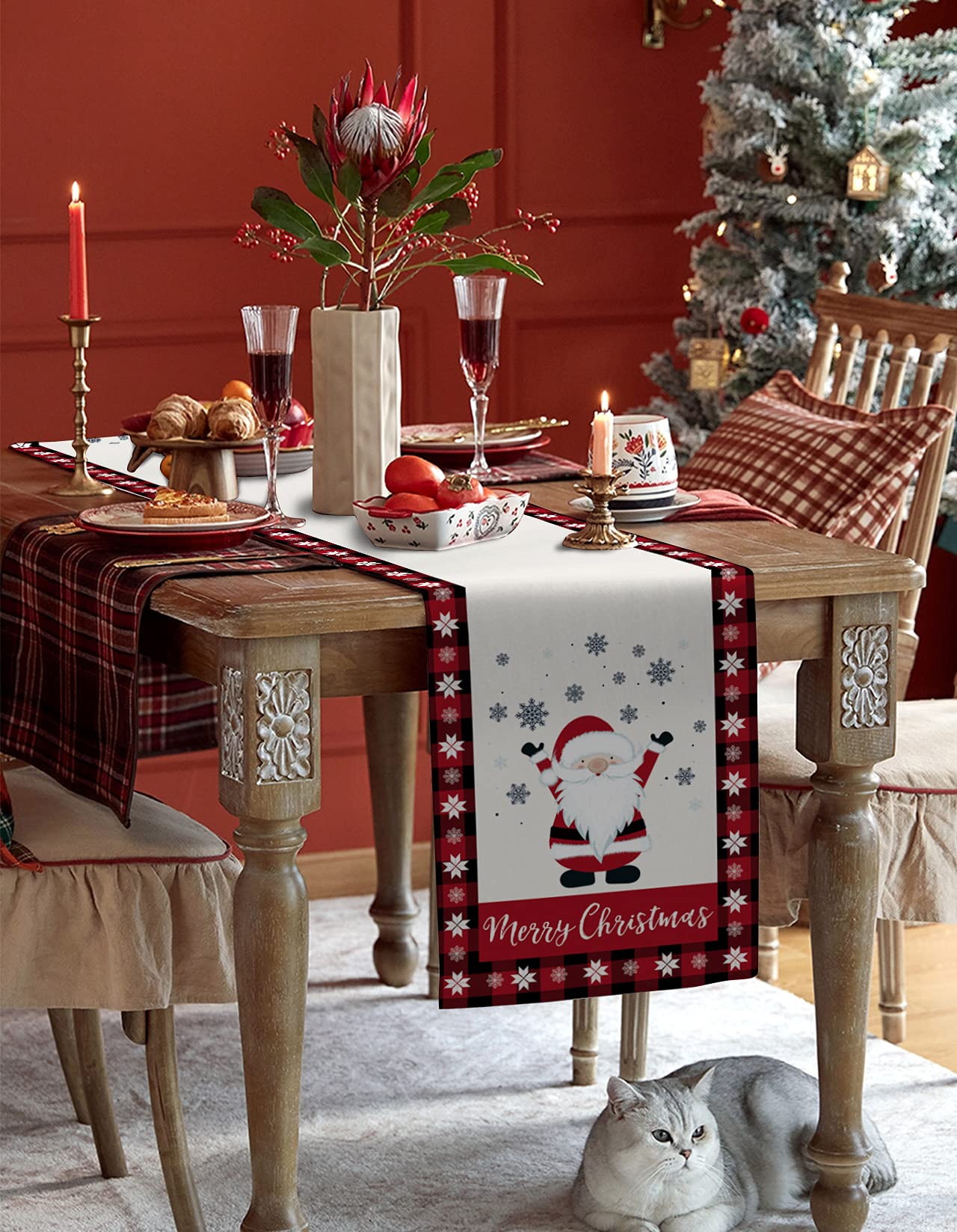 Christmas Gnome Table Runner 13x90in - Burlap Coffee Table Decor for Parties & Holidays