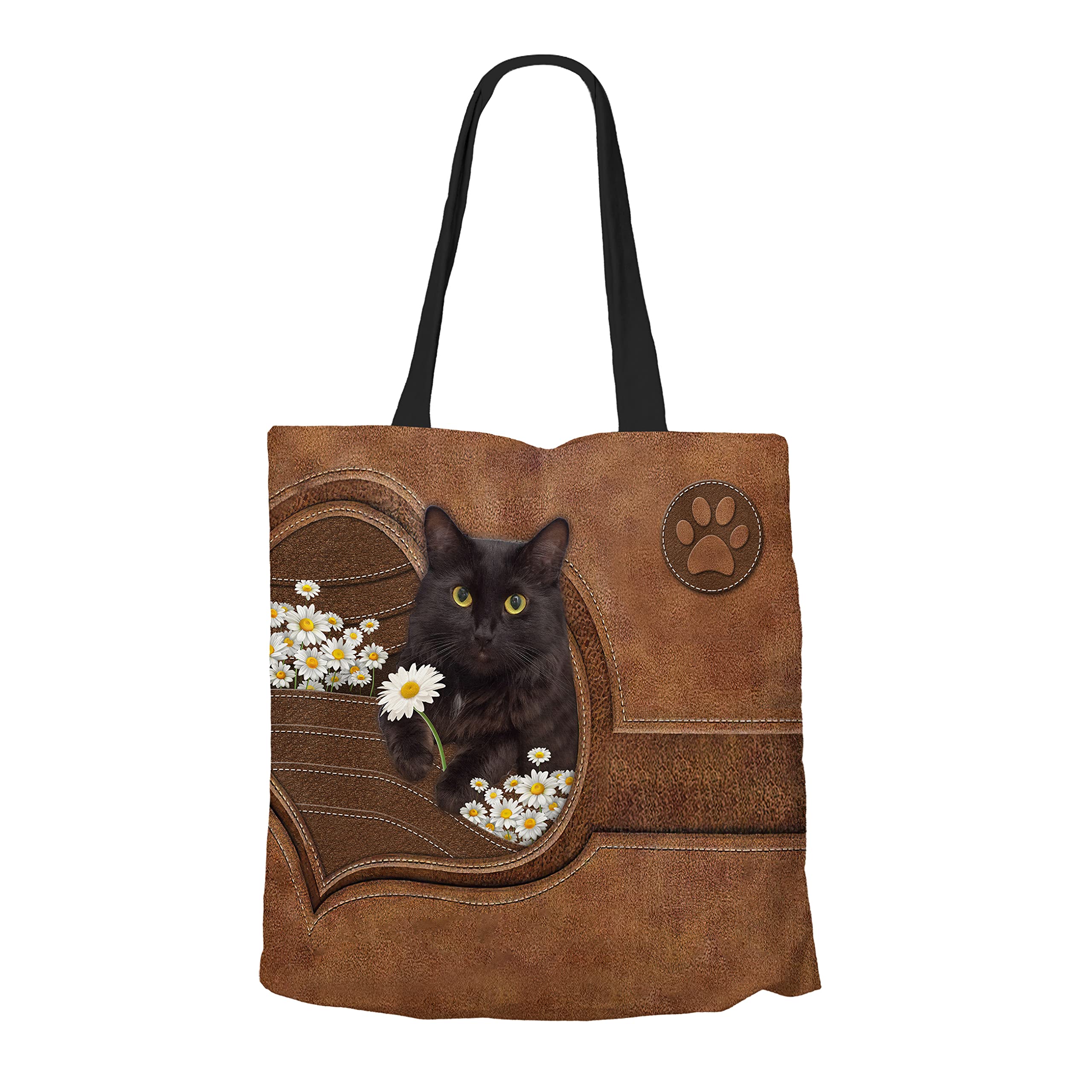Personalized Black Cat Tote Bag for Women - Cute Cat Lover Gift, Durable Canvas Shoulder Handbag for Cat Moms - Perfect for Shopping, Work & Daily Use (T222-14.3)