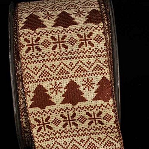 Brown and Beige Christmas Wired Craft Ribbon - 2.5