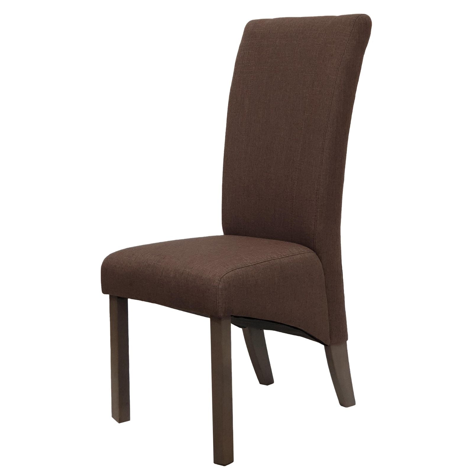 Brown Fabric Bran Dining Chairs with Rubberwood Legs in Textured Dry Grey Oak Finish - Set of 2 for Kitchen, Dining Room & Breakfast Nook