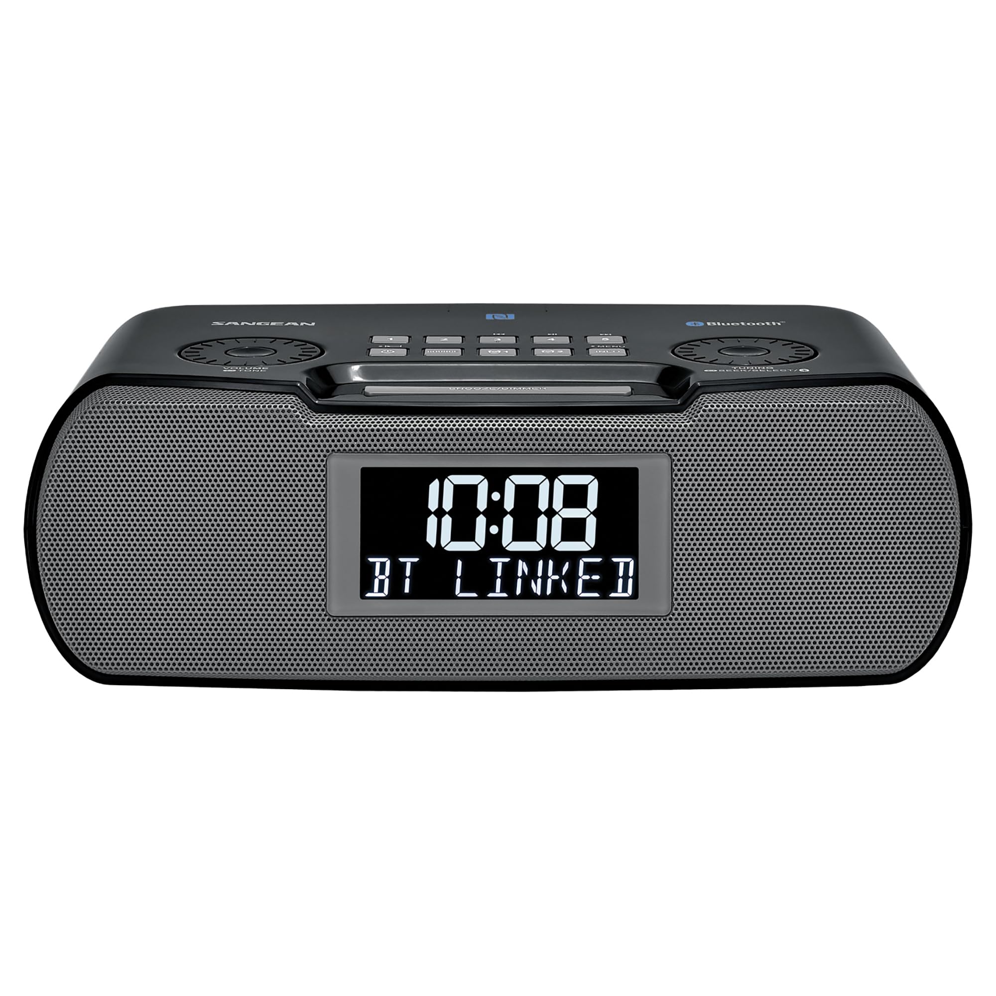 Sangean RCR-20 AM/FM Bluetooth Clock Radio with Digital Tuning, Aux-in, USB Charger & Battery Backup - Perfect for Bedroom, Office & Travel (Black)