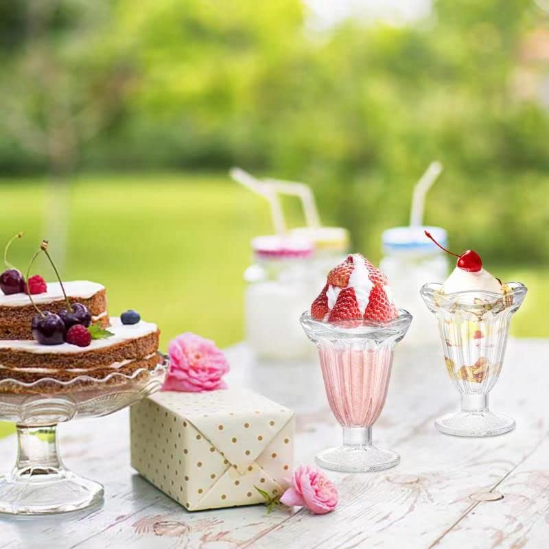 ZENFUN 6 Pack 6.7oz Clear Glass Tulip Sundae Cups - Footed Milkshake & Ice Cream Dessert Bowls Set for Sherbet, Trifle, Fruit Salad, Snacks, Cocktails - Perfect for Parties, Dessert Bars & Home Entertaining