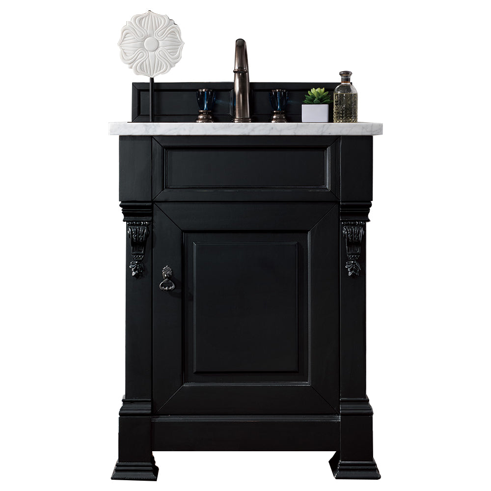 Brookfield 26 Inch Single Bathroom Vanity with Antique Black Finish & 3CM Eternal Jasmine Pearl Quartz Top - Perfect for Modern and Traditional Bathroom Designs