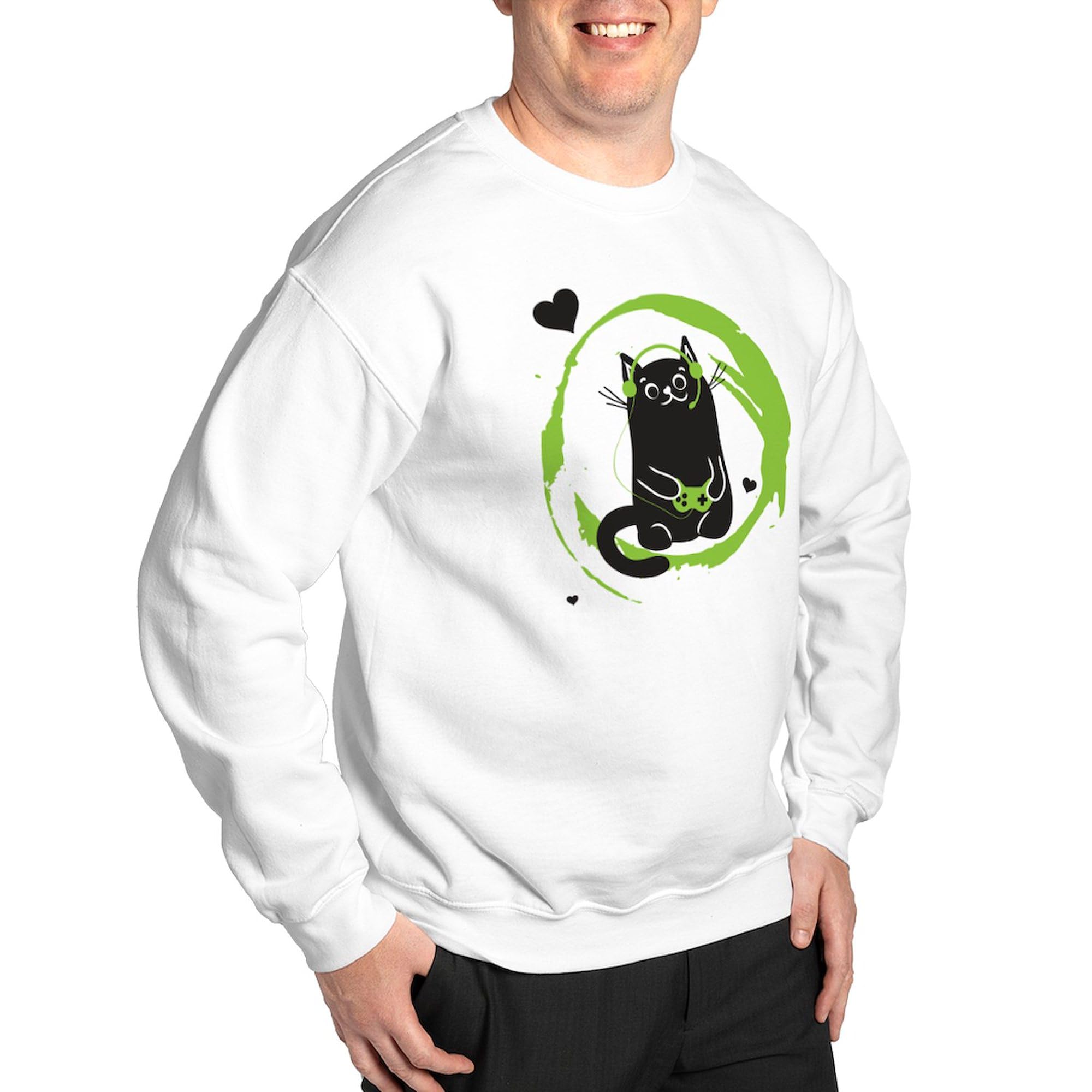Gamer Cat Sweatshirt - Classic Crew Neck Lightweight Pullover for Men & Women | Perfect for Gaming, Casual Wear & Cat Lovers | Funny Gamer Gift Idea