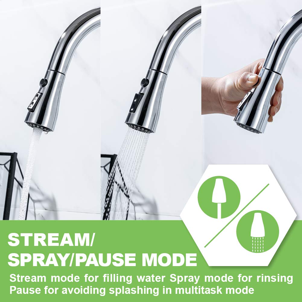 Stainless Steel Pull Down Kitchen Faucet with Sprayer - Single Handle RV Sink Faucet for 1 or 3 Hole Installation - Includes Soap Dispenser in Polished Chrome - Perfect for RV, Camper, Tiny House & Small Kitchen Renovations