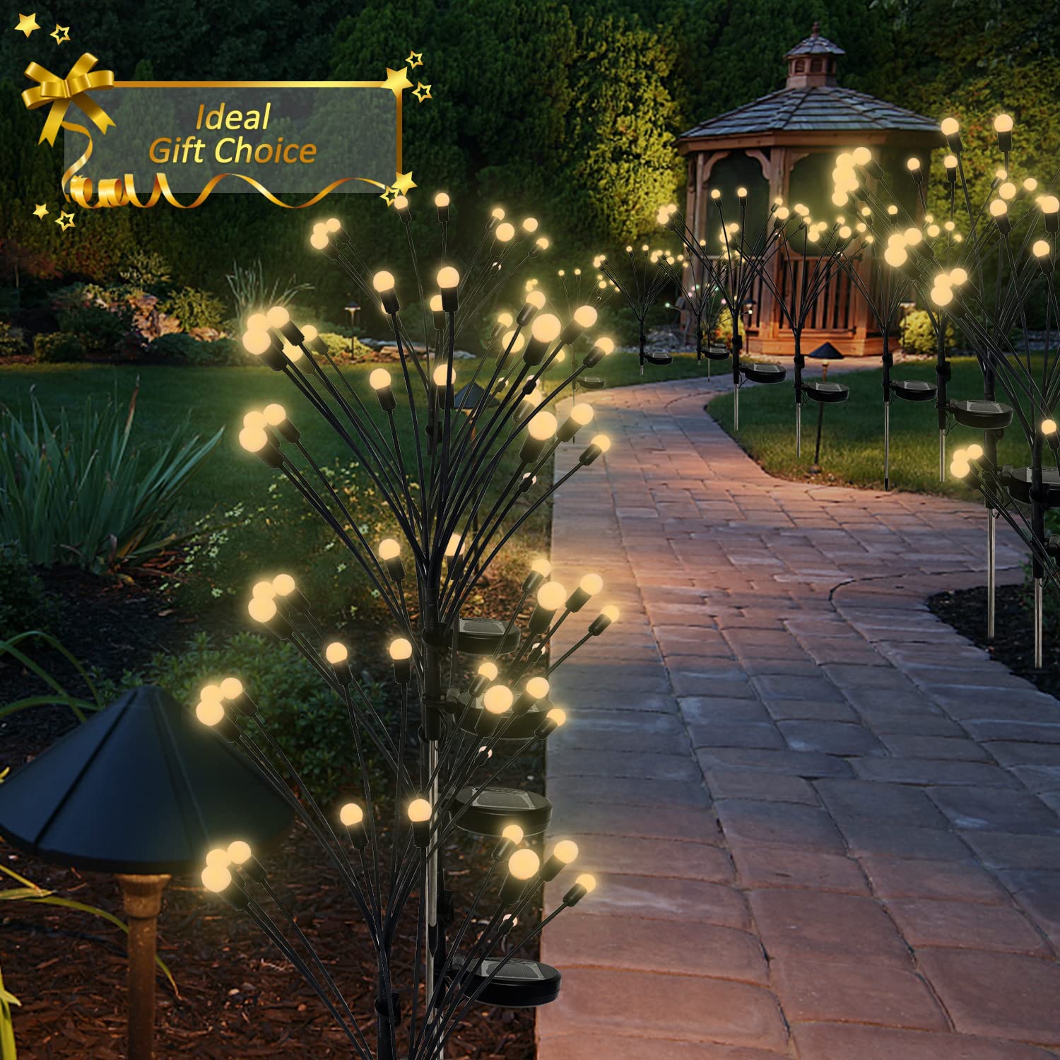 2 Pack Solar Garden Lights Outdoor - 10 LED Waterproof Firefly Pathway Lights for Yard, Patio & Landscape - Warm White Swaying Decorative Lights for Windy Areas | Perfect for Walkways, Driveways & Garden Decor