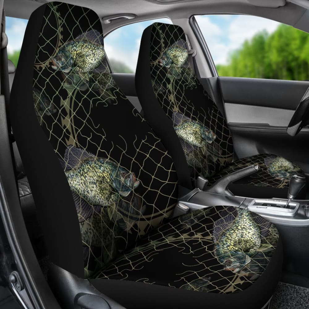 Black Crappie Fishing Net Pattern Car Seat Covers - Durable Waterproof Seat Protectors for Trucks, SUVs & Boats - Perfect for Outdoor Enthusiasts & Anglers