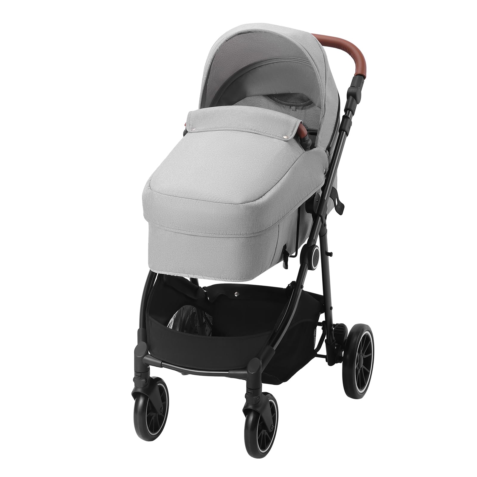 VEVOR Standard Baby Stroller with Bassinet - 3-Position Adjustable Reversible Seat, Foldable Lightweight Design, Carbon Steel Frame & Mesh Net Cover - Perfect for Newborns to Toddlers (Light Grey) | Ideal for Daily Walks, Shopping & Travel