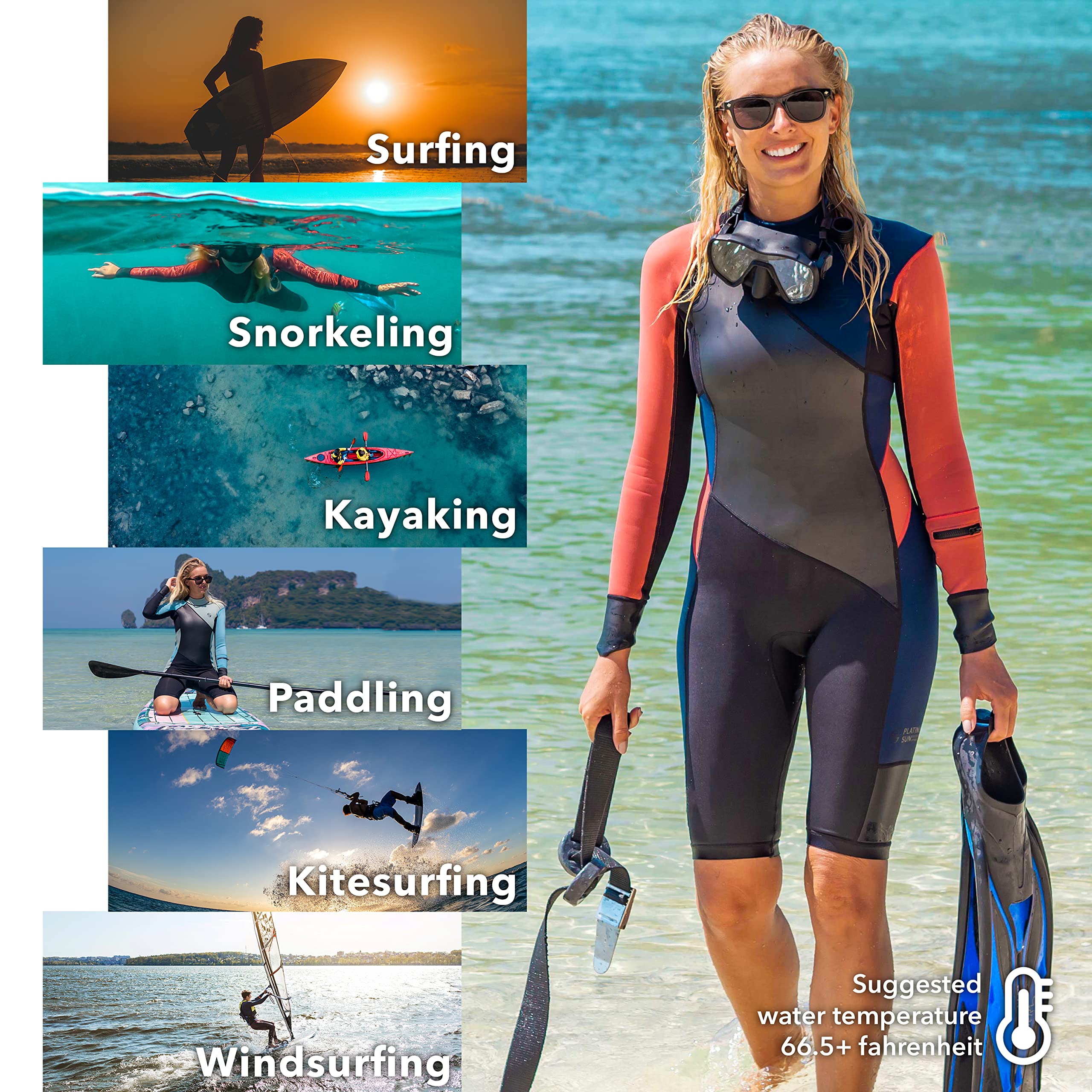 Women's 2.0mm Neoprene Wetsuit Shorty - Long Sleeve Half Leg Springsuit for Scuba Diving, Surfing, Kayaking, Snorkeling & Swimming | Cold Water Protection | Perfect for Beach Activities, Water Sports & Outdoor Adventures
