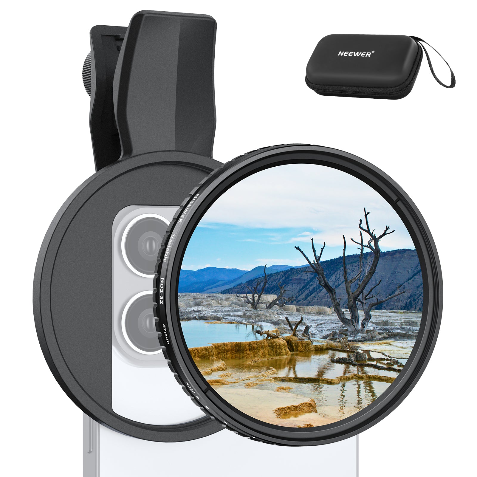 NEEWER FL B21/FL B25 67mm Variable ND2-ND32 Filter with Clip for Smartphone - Perfect for Vlogging, Photography & Cinematic Video Shooting