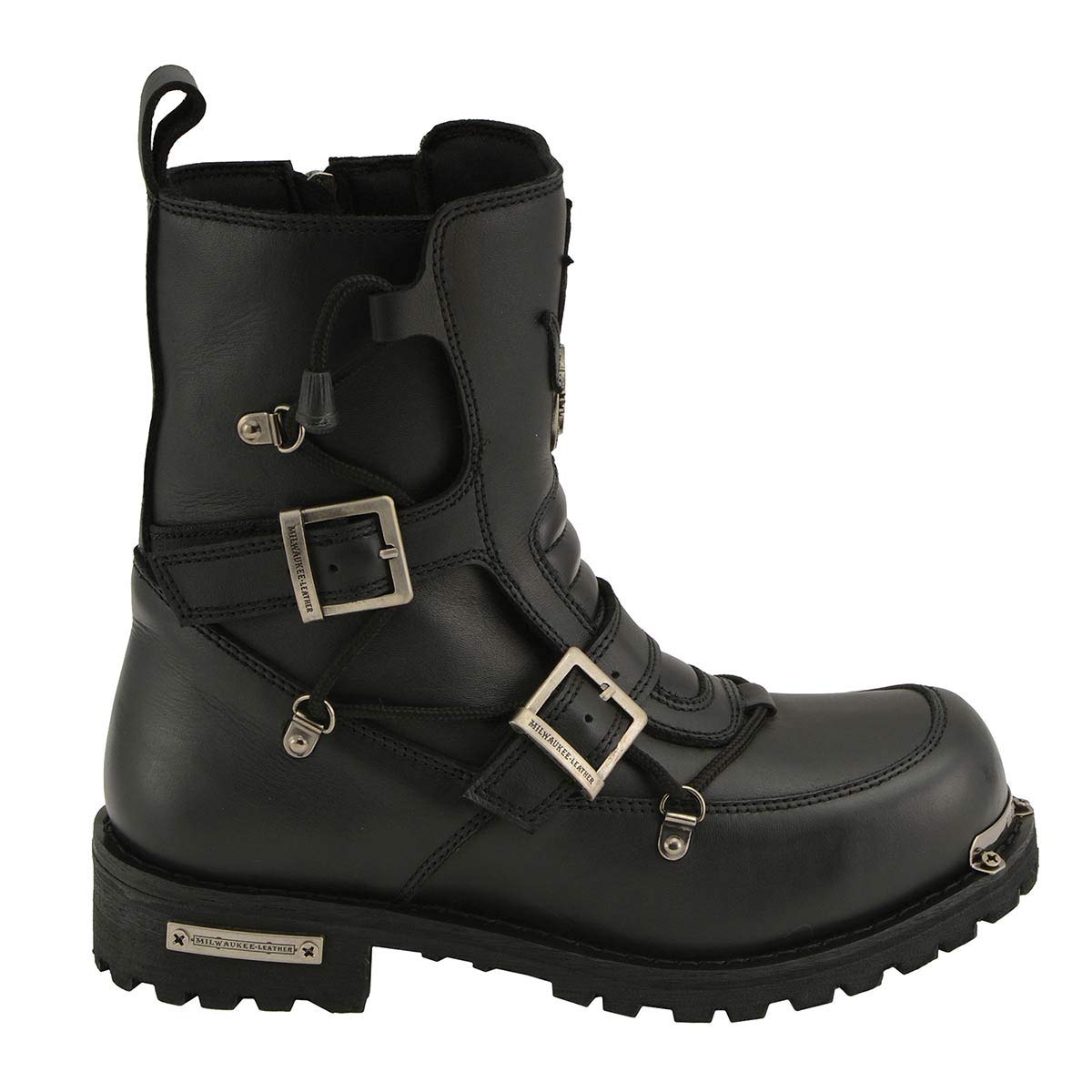 Milwaukee Leather MBM9076 Men's Black Tactical Logger Boots with Buckle Enhancement - Size 11.5 | Durable Work Boots for Construction, Hiking & Outdoor Activities