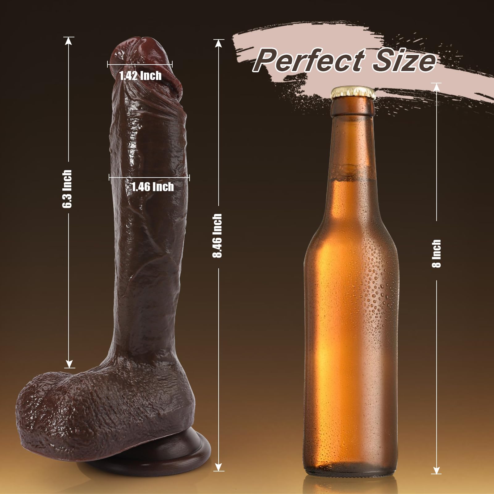 8.4 Inch Realistic Black Silicone Dildo with Strong Suction Cup - Soft Flexible Sex Toy for Beginners, G-Spot & Anal Stimulation - Hands-Free Play for Women & Couples - Perfect for Solo Play, Couples Fun & BDSM Exploration