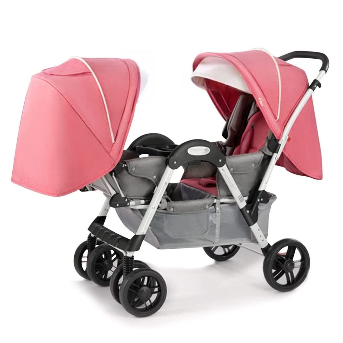 WIGSELBL Double Stroller for Twins - Compact Tandem Baby Stroller with Oversized Canopy, Lightweight Umbrella Stroller for Girls & Boys (Pink) | Perfect for Shopping, Travel & Outdoor Walks with Twins