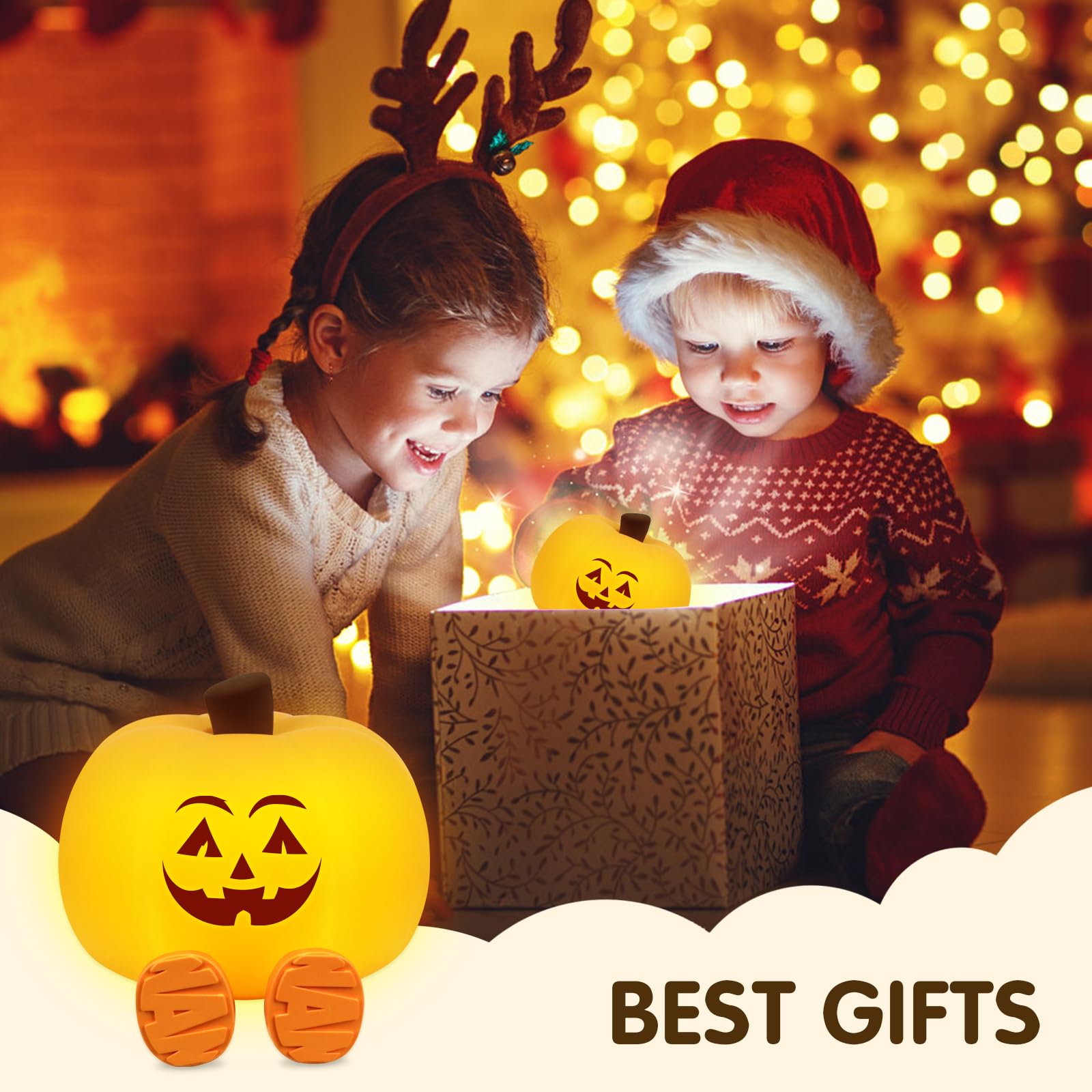 Cute Rechargeable Dimmable Silicone Pumpkin Night Light - Halloween Jack O'Lantern Decor for Kids, Baby Nursery & Toddler Rooms - Squishy Cordless Bedside Lamp for Halloween Gifts & Cozy Nighttime Ambiance