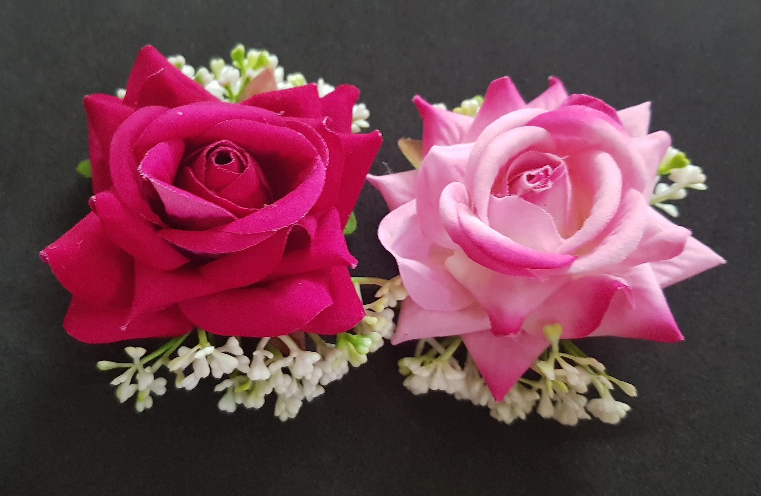ANVIK 2-Pack Artificial Rose Hair Clips with Grass Design - Floral Hair Accessories for Women & Girls (Dark Pink & Light Pink) - Perfect for Weddings, Parties & Everyday Hairstyles