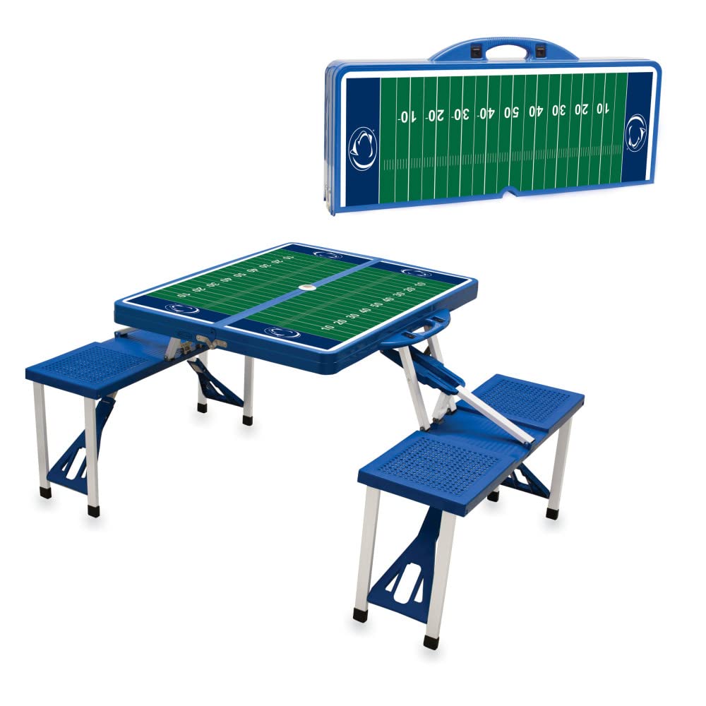 PICNIC TIME NCAA Penn State Nittany Lions Folding Picnic Table - Portable Camping Table with Umbrella Hole - Outdoor Dining Table for Tailgating, Beach, Backyard (Royal Blue)