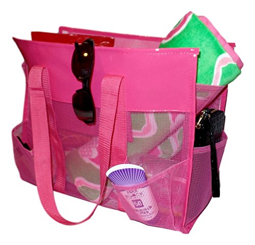 Waterproof Mesh Beach Bag with Zipper - Lightweight Organizing Tote for Women, Pink - Perfect for Pool, Travel & Shopping Accessories Storage