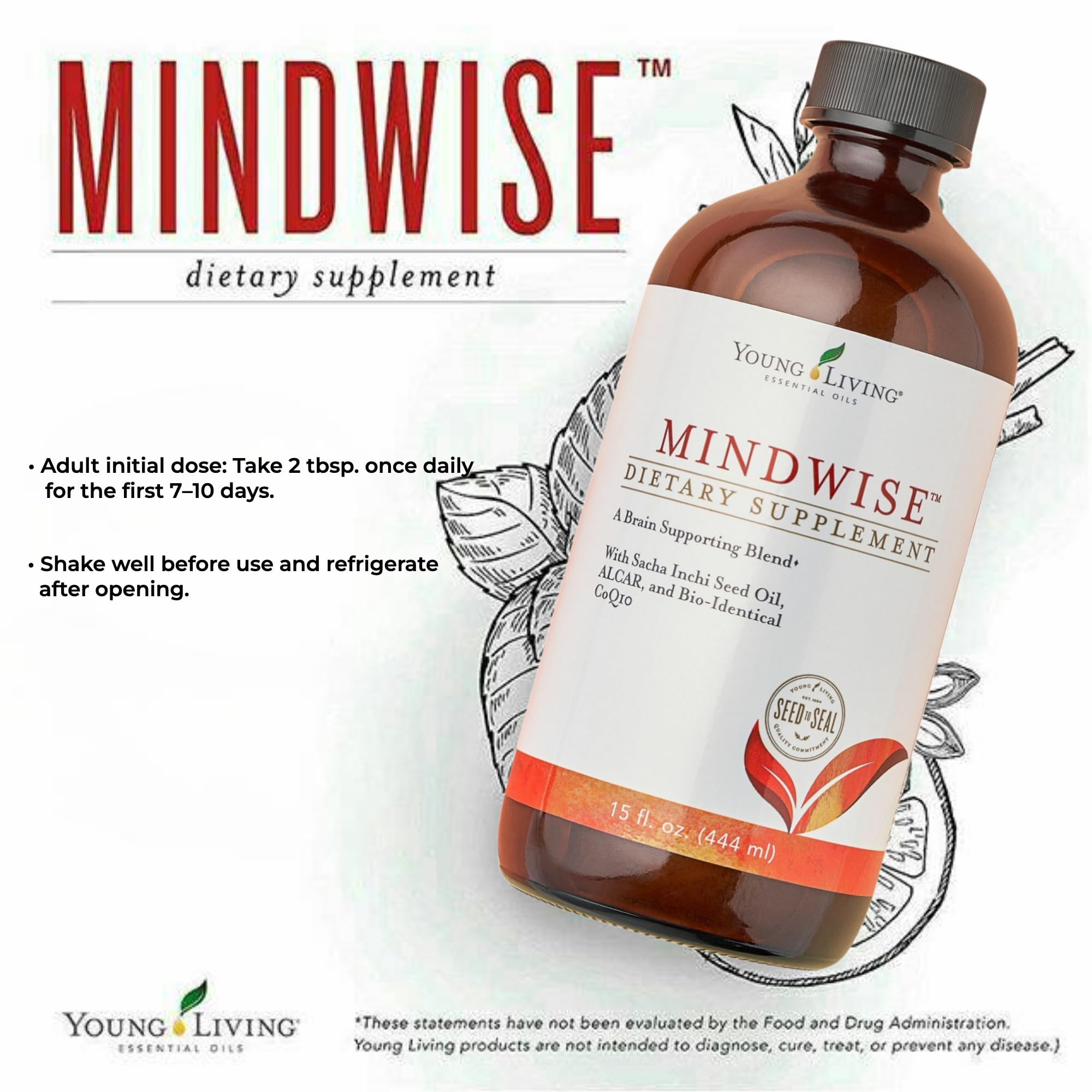 Young Living MindWise 15 oz Dietary Supplement - Essential Oil for Cognitive Support & Heart Health with Vitamin D3, CoQ10, ALCR & GPC | Brain Booster for Focus, Memory & Mental Clarity | Perfect for Students, Professionals & Seniors