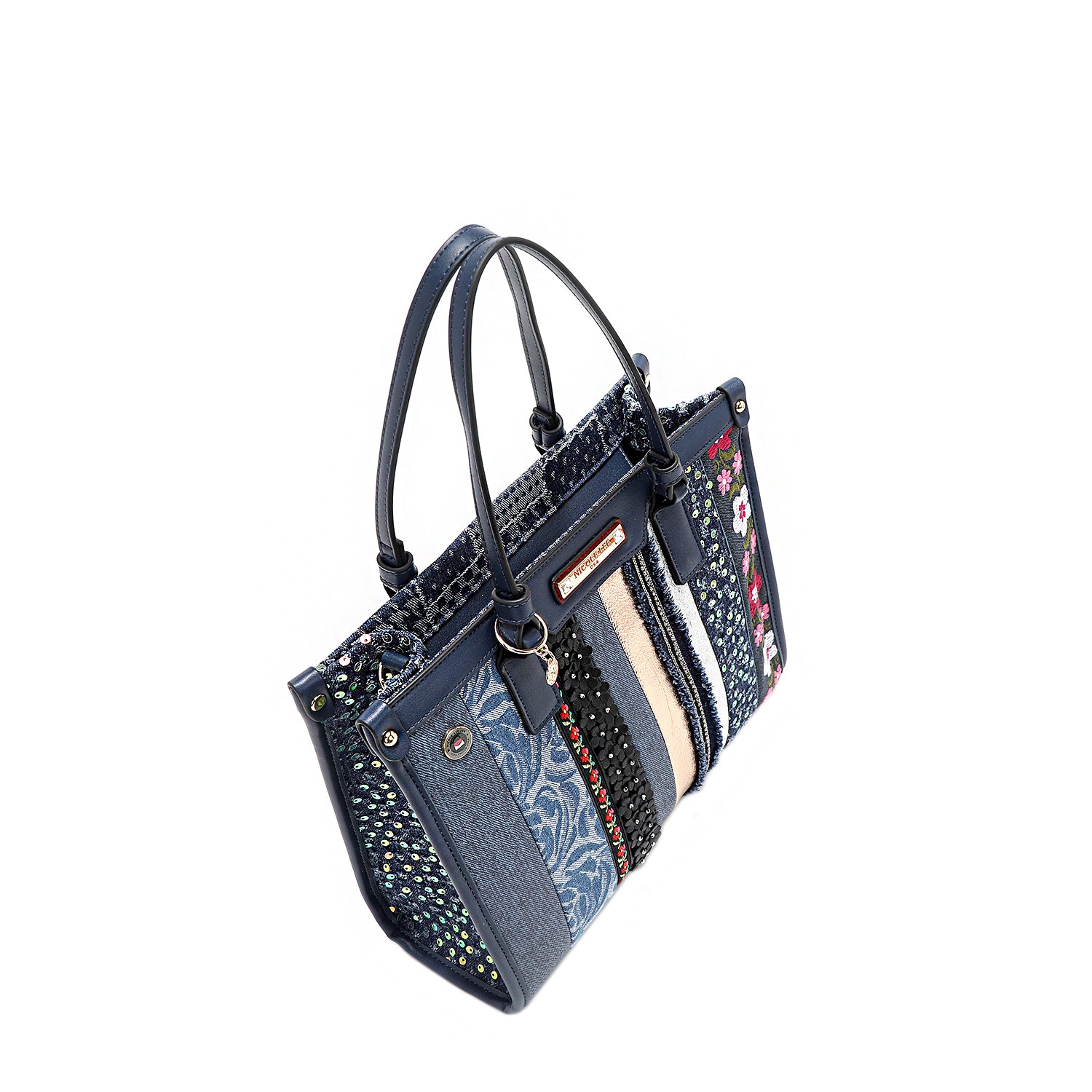 Stylish Patch Flower Structured Handbag for Women - Elegant Crossbody Purse for Daily Use, Work, and Evening Events