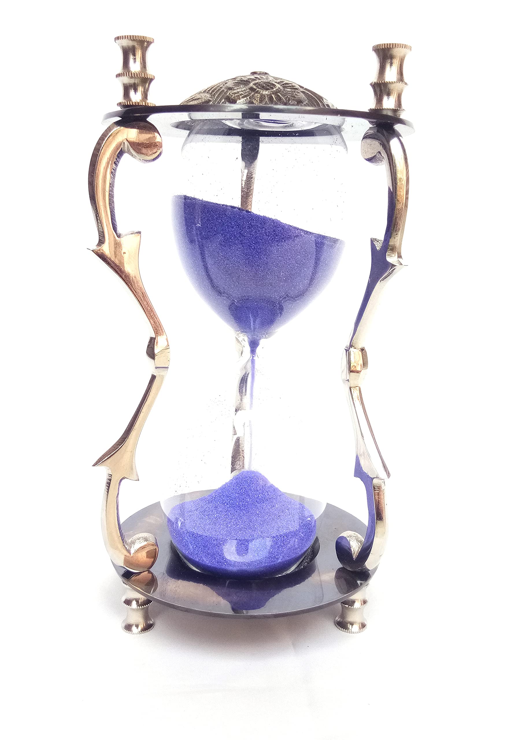 Vintage Antique Nickel Decorative Hourglass Sand Timer with Purple Sand - 5 Minute Unique Black Metal Art Hourglass for Office Desk, Home Decor, Birthday Gift (SW0035, Small) | Perfect for Meditation, Study Timer, Classroom Tool & Elegant Home Decoration