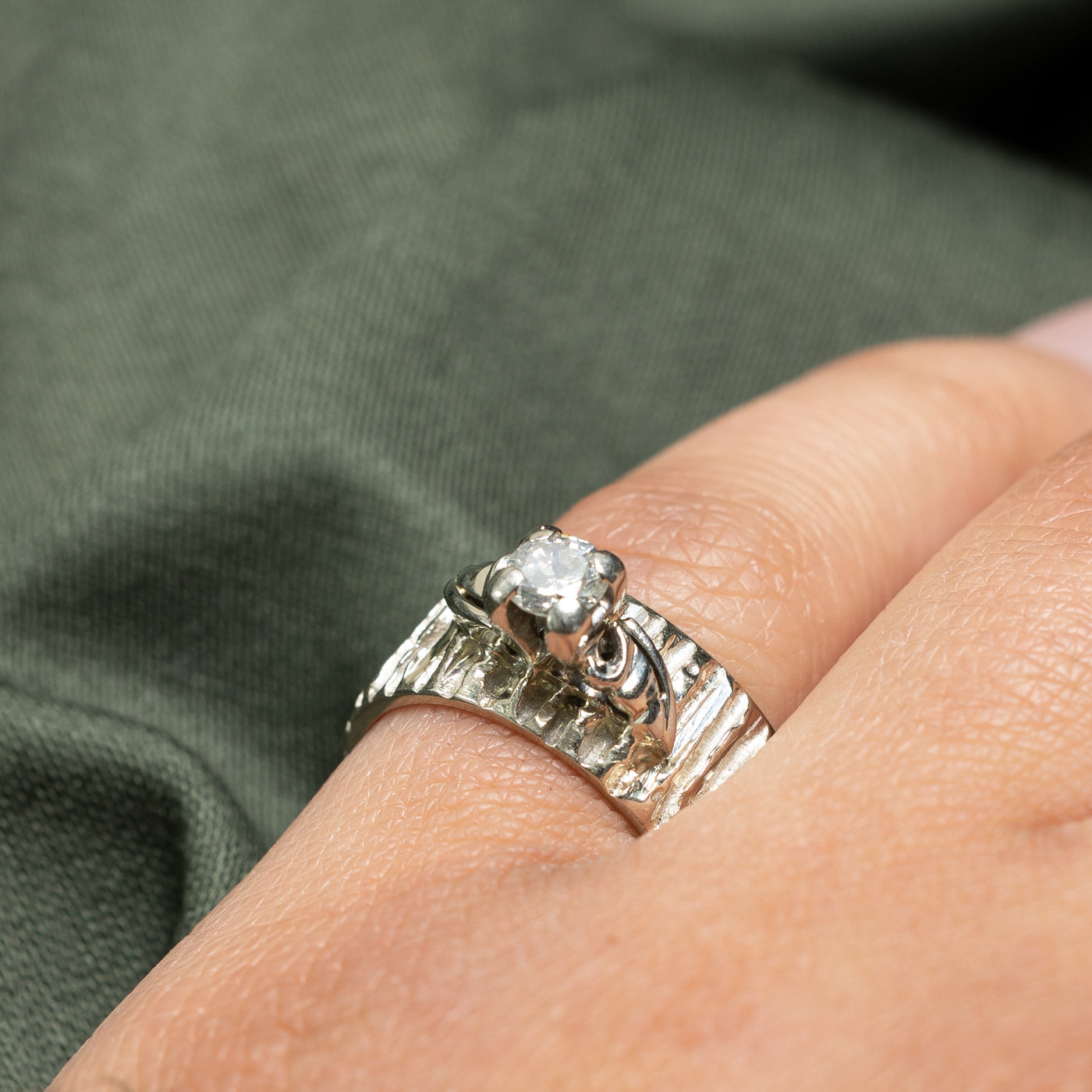 0.32ct Solitaire Diamond Textured Band Engagement Ring - Size 5.75 | Elegant Wedding Jewelry for Proposals & Anniversaries