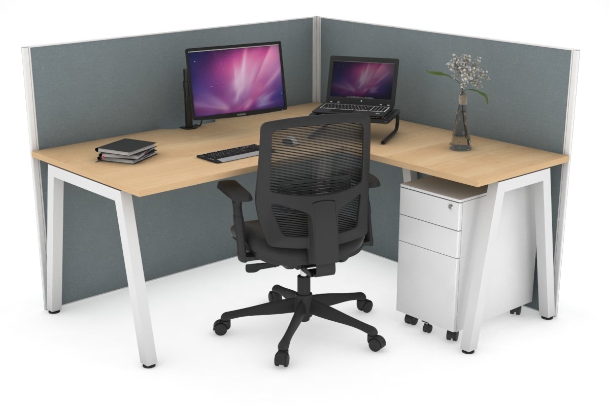 Horizon Quadro A Legs L-Shaped Corner Office Desk - 1600L x 1800W with Cable Management | Modern Home Office & Gaming Setup for Small Spaces