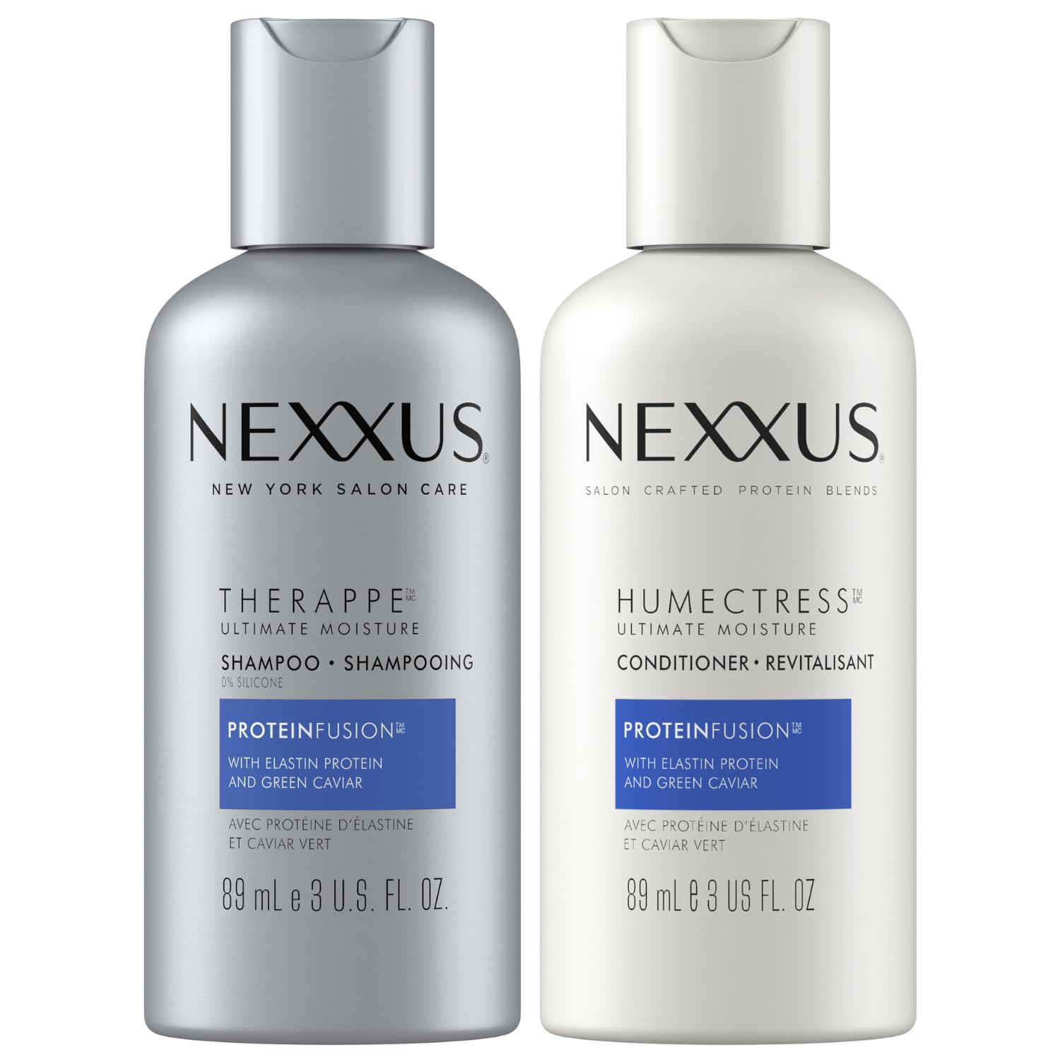 Nexxus Therappe Shampoo & Humectress Conditioner Travel Size (3 Oz Each) - Deep Moisturizing for Dry Hair with Elastin Protein & Green Caviar - Perfect for Vacation, Gym & On-The-Go Hair Care