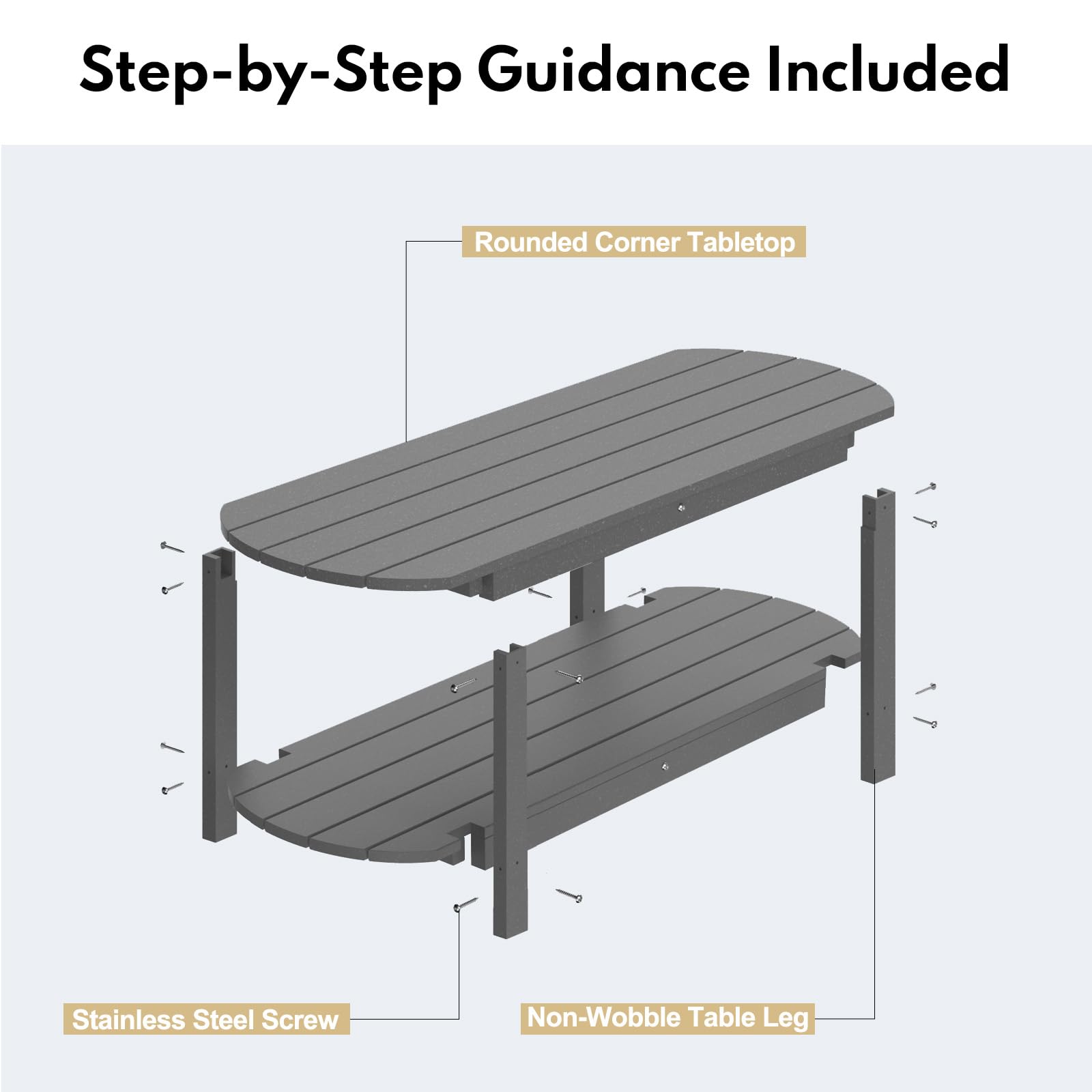 PASAMIC HDPE Outdoor Coffee Table with 2-Tier Storage - Weather-Resistant Rectangular Patio Dining Table for Poolside, Deck, Backyard - Durable Gray Garden Furniture for Outdoor Entertaining & Relaxation