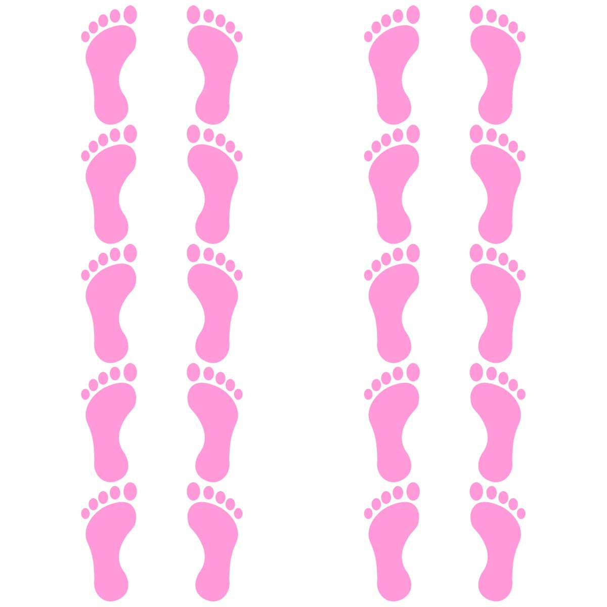 VWAQ Footprint Vinyl Decals - 20 Pack Peel and Stick Floor & Wall Stickers for Kids Room, Nursery, Playroom - Pink Home Decor Decals for Baby Shower, Birthday Party, DIY Wall Art