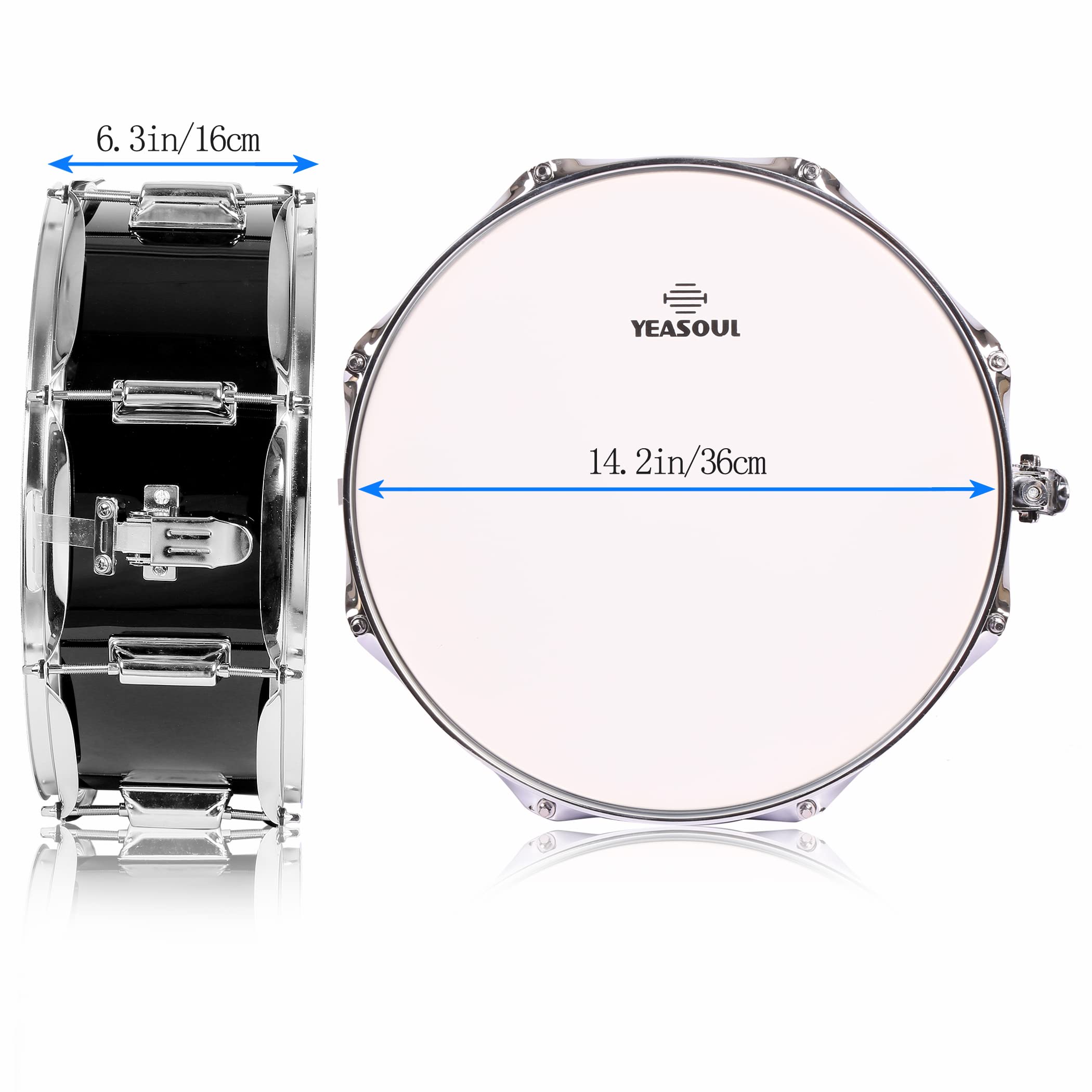 14 Inch Snare Drum Set for Kids & Beginners - Complete Practice Kit with Stand, Padded Gig Bag, Practice Pad, Neck Strap, Gloves & Drumsticks (Black) - Perfect for Home Practice, School Band & Music Lessons