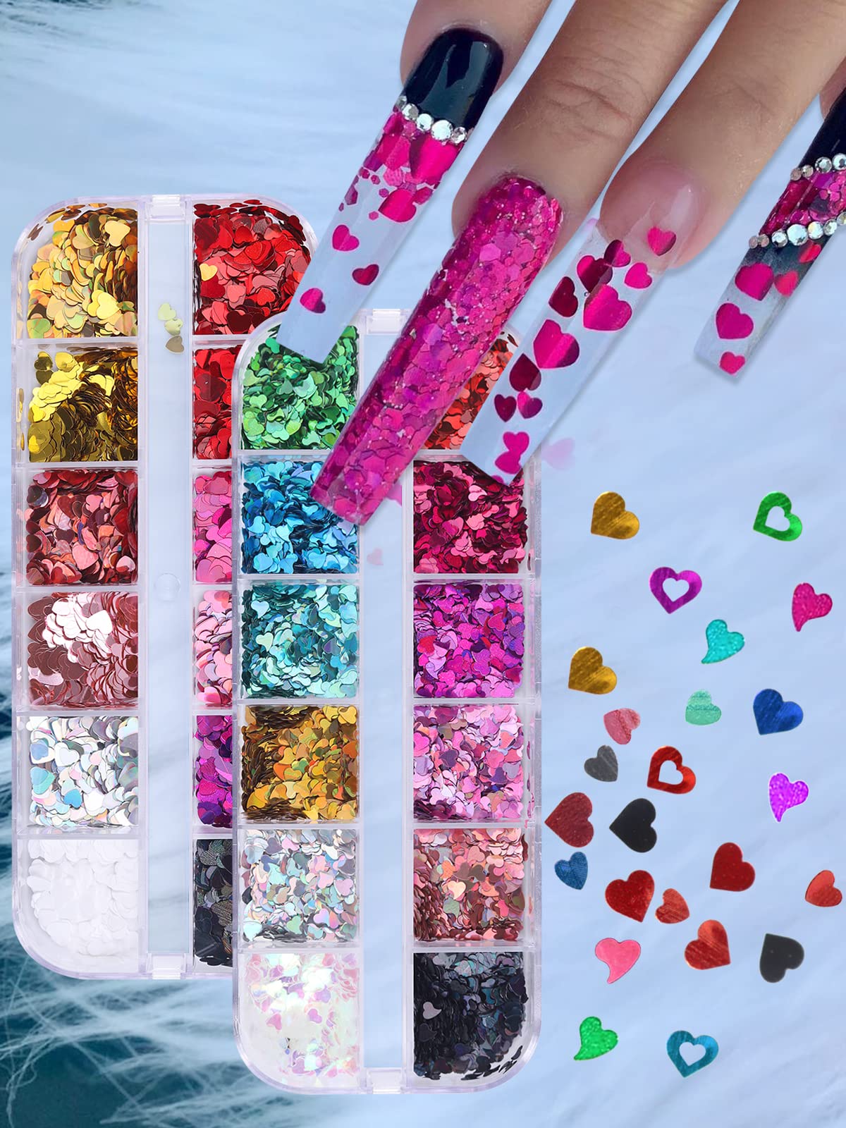 Holographic Heart Shaped Nail Glitter Sequins - Valentines Day Nail Art Decorations for Acrylic Nails, Face & Body Makeup - Perfect for Parties, Weddings, and Special Occasions