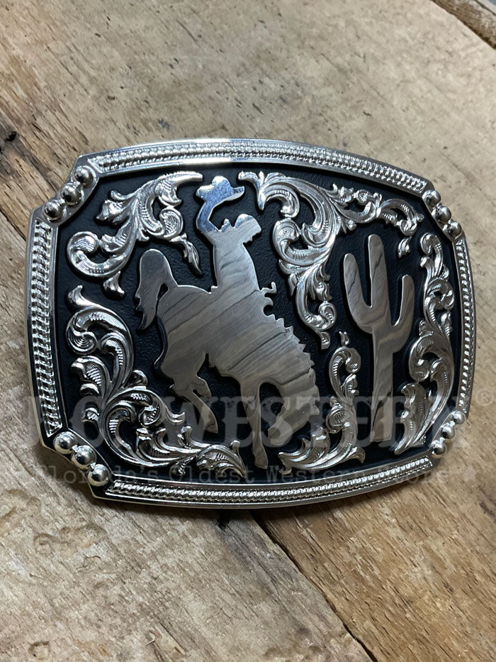 Nocona 37943 Bronco Rider Engraved Buckle - Shiny Silver Western Belt Buckle for Cowboy Boots & Jeans | Perfect for Rodeo, Ranch Work & Western Fashion