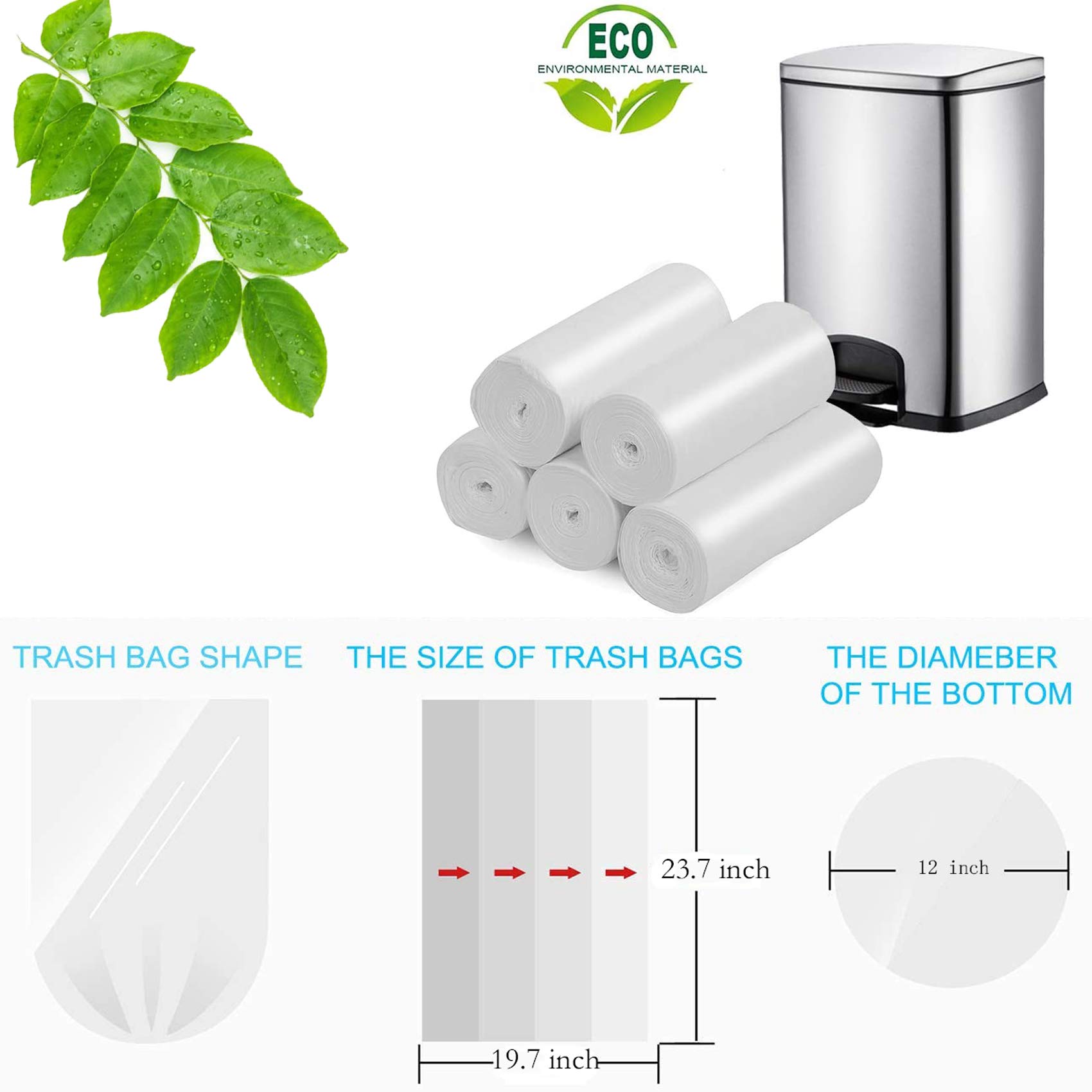 Eco-Friendly Biodegradable Trash Bags - 3 to 5 Gallon Compostable Waste Bags for Bathroom, Bedroom, Office | Small Trash Can Liners for Sustainable Waste Disposal & Home Organization