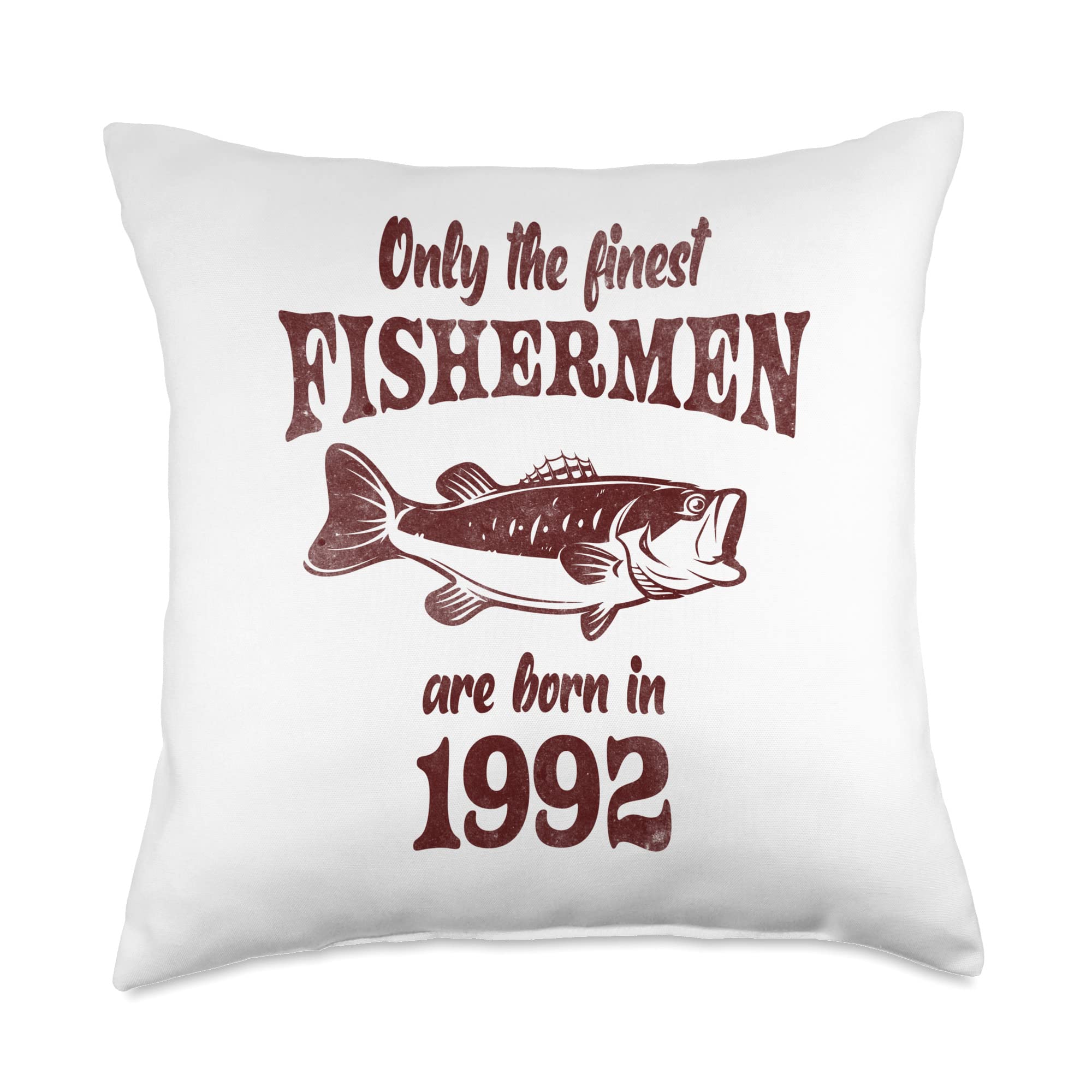 1992 Vintage Fishing Theme 32nd Birthday Throw Pillow - Perfect Gift for Fishermen Born in 1992 | Home Decor, Man Cave & Birthday Party Decoration