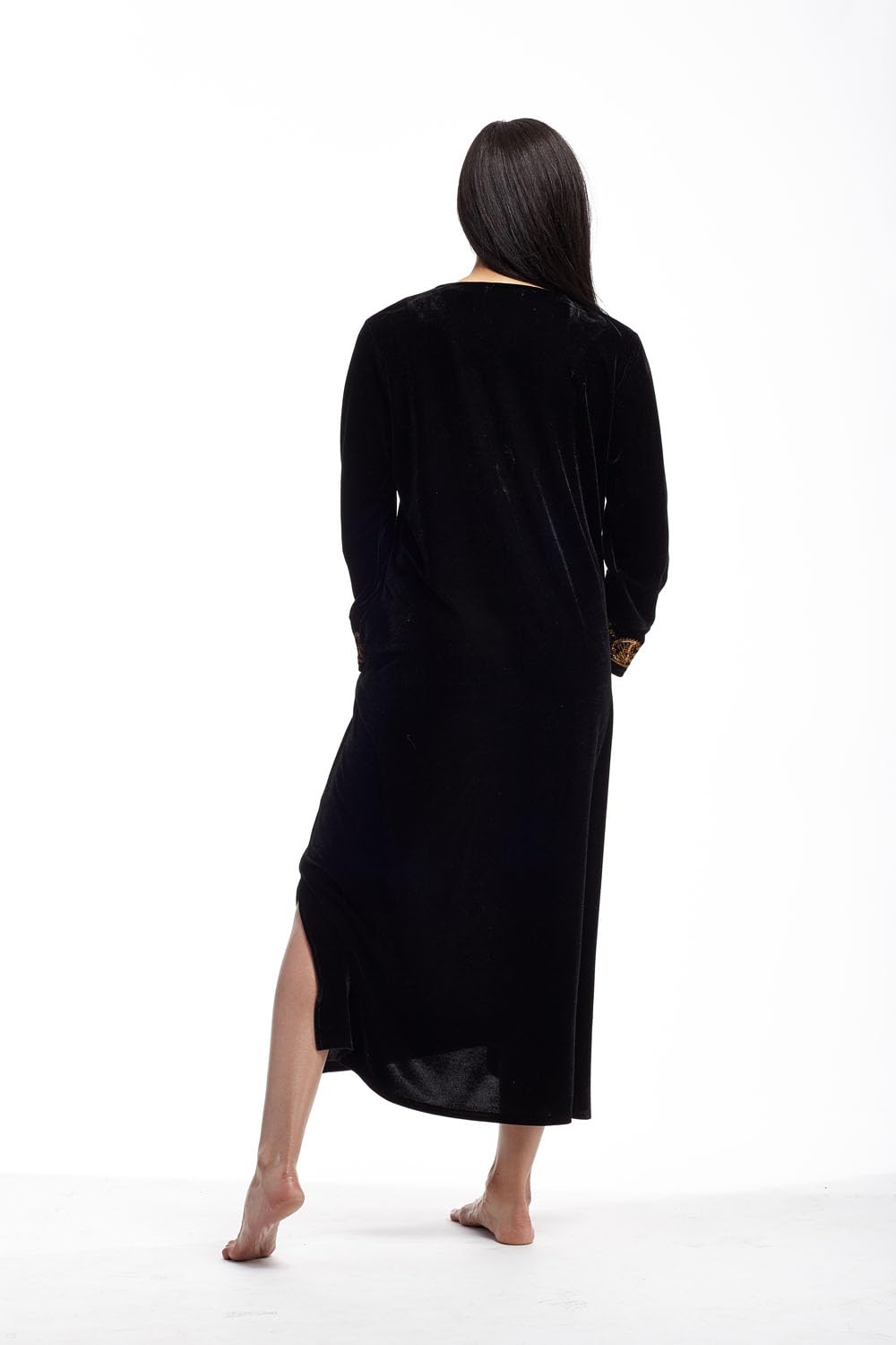 LA CERA Women's Velvet Embroidered Dress - Elegant Scoop Neck Long Sleeve Formal Dress with Side Pockets for Holiday Parties, Weddings & Evening Events (Hand Wash Only)