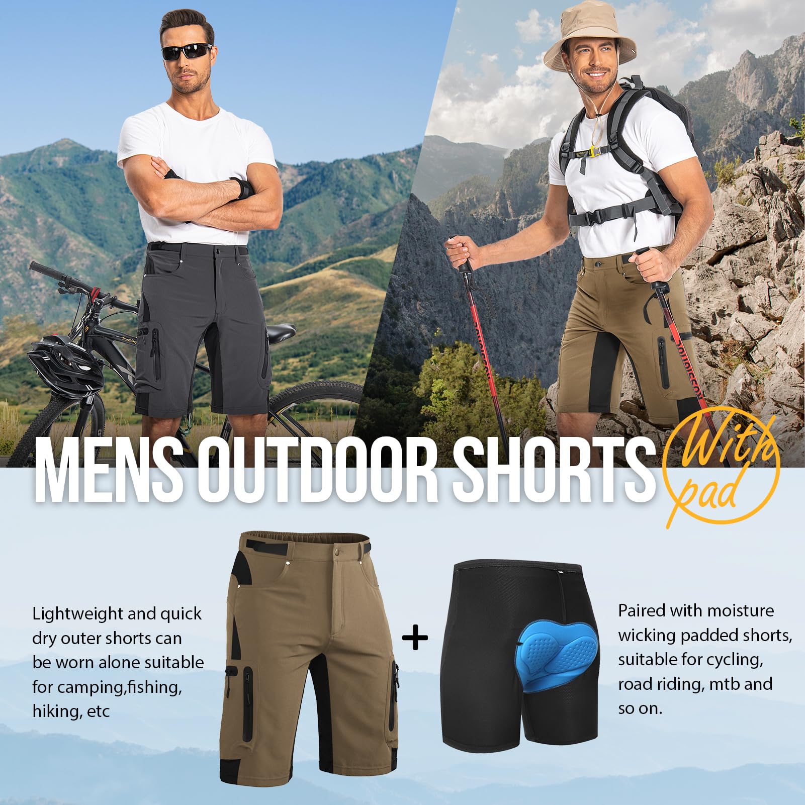 **Ally Men's Mountain Bike Shorts - 4D Padded Loose-Fit Cycling Shorts for Biking & MTB - Lightweight Breathable Baggy Bike Shorts for Trail Riding & Commuting**