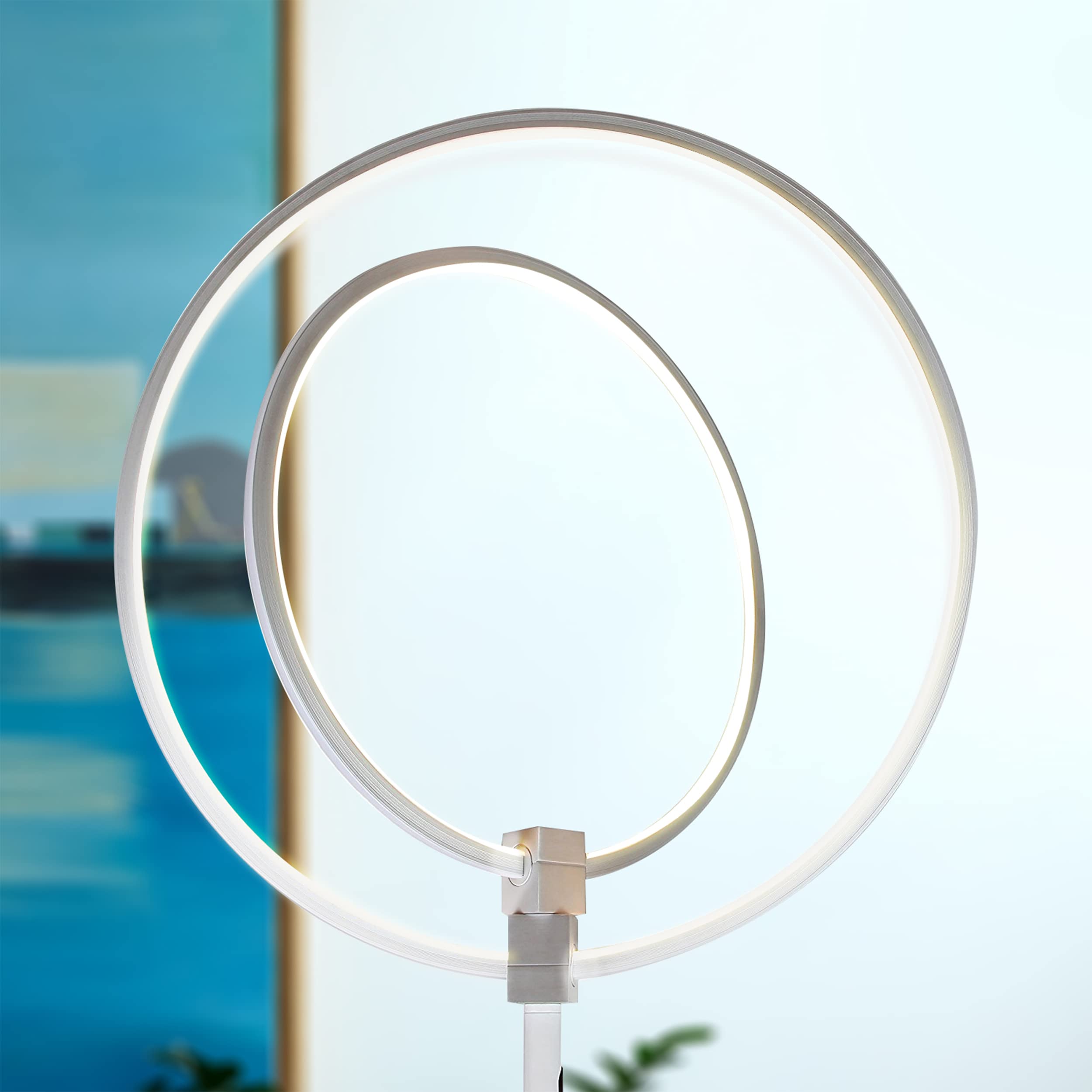Brightech Eclipse Dimmable LED Floor Lamp - Modern Torchiere Standing Lamp for Living Room & Office - Super Bright Adjustable Tall Lamp with Remote Control - Silver - Perfect for Reading, Working & Home Decor